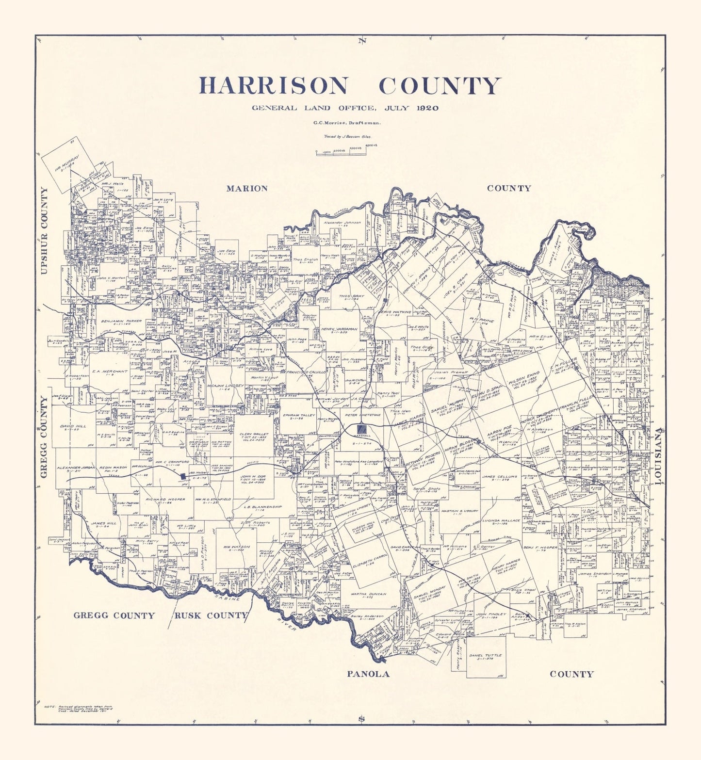 Vintage Map of Harrison County, Texas 1920