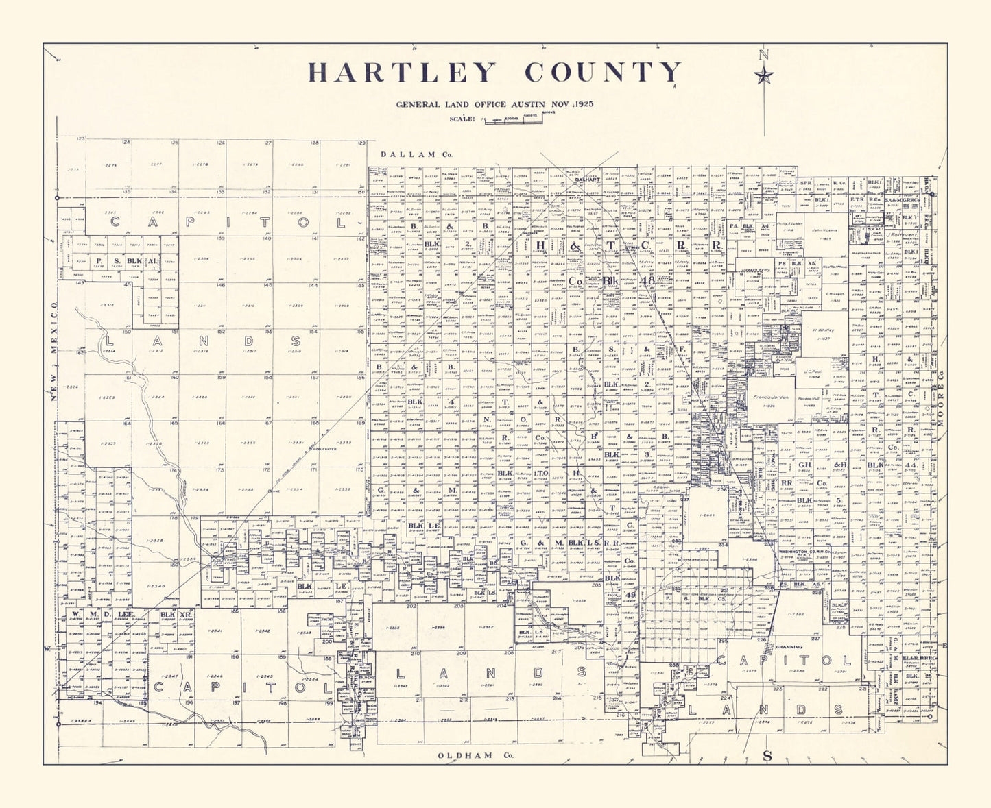 Vintage Map of Hartley County, Texas 1925