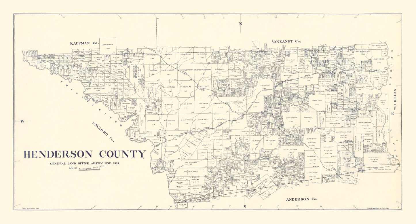 Vintage Map of Henderson County, Texas 1922