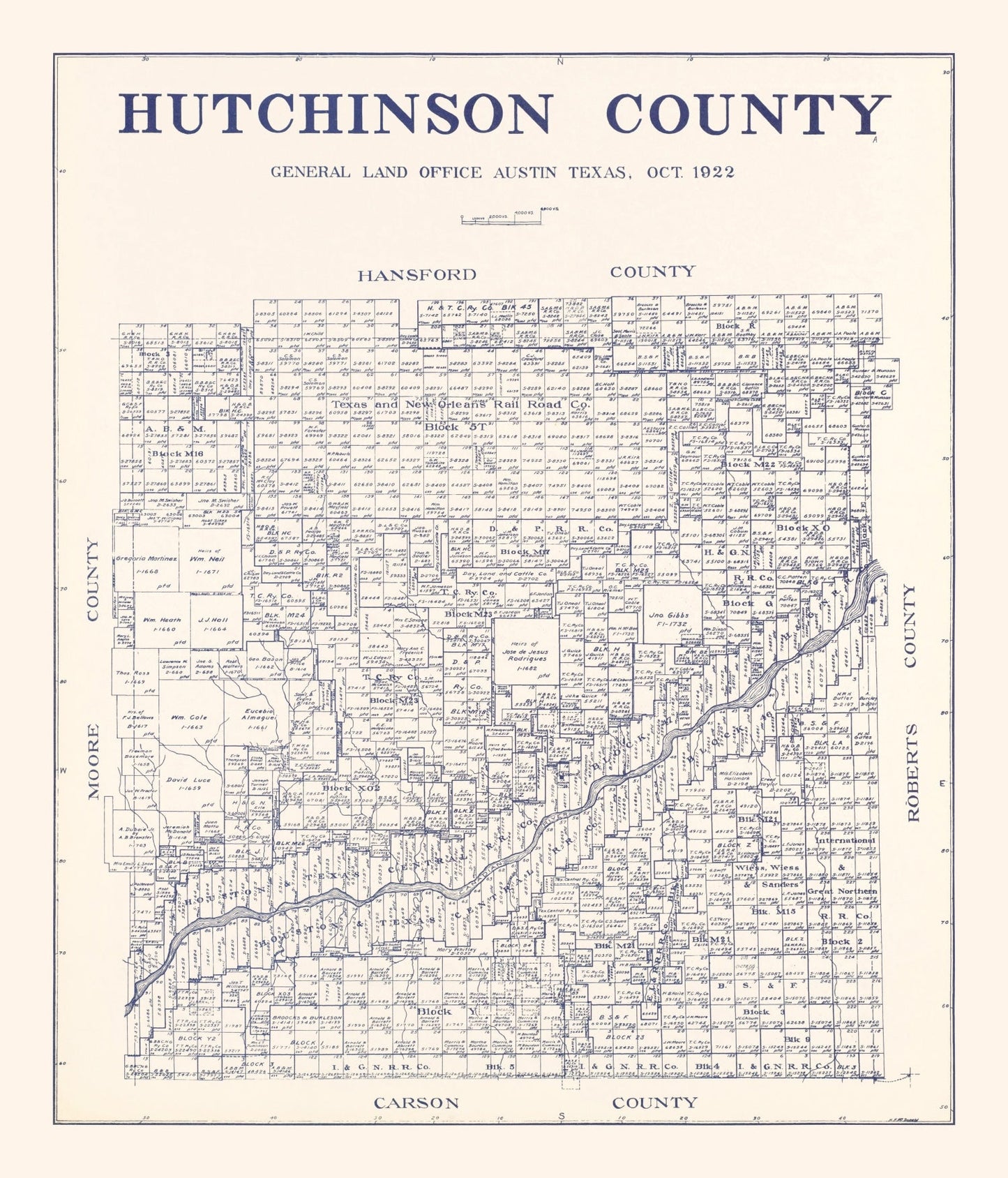 Vintage Map of Hutchinson County, Texas 1922