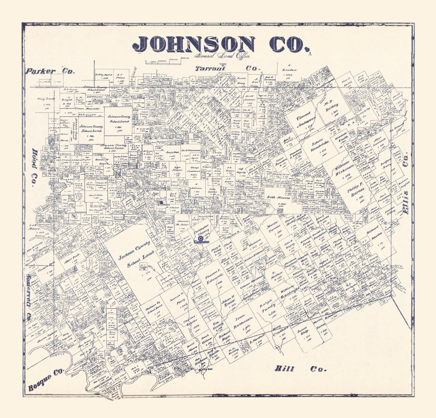 Vintage Map of Johnson County, Texas 1927