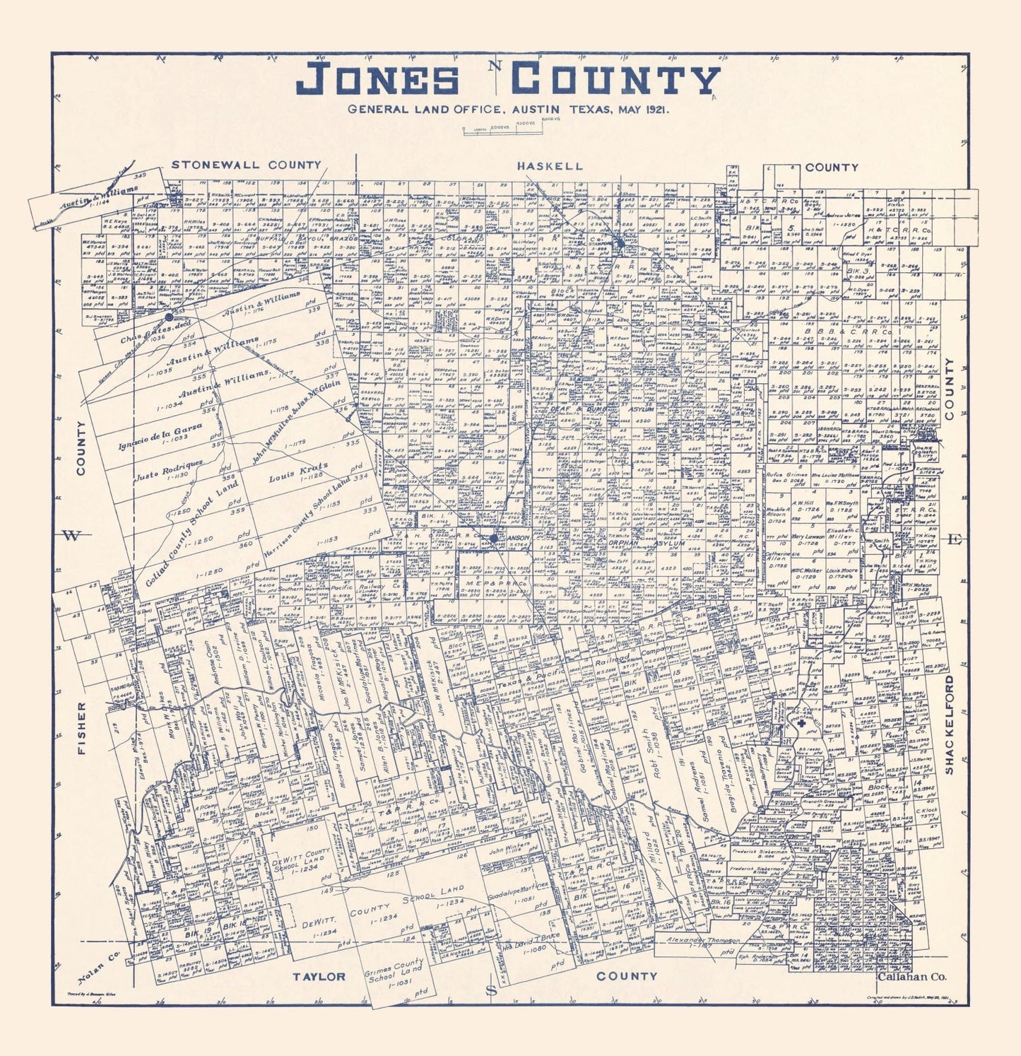 Vintage Map of Jones County, Texas 1921
