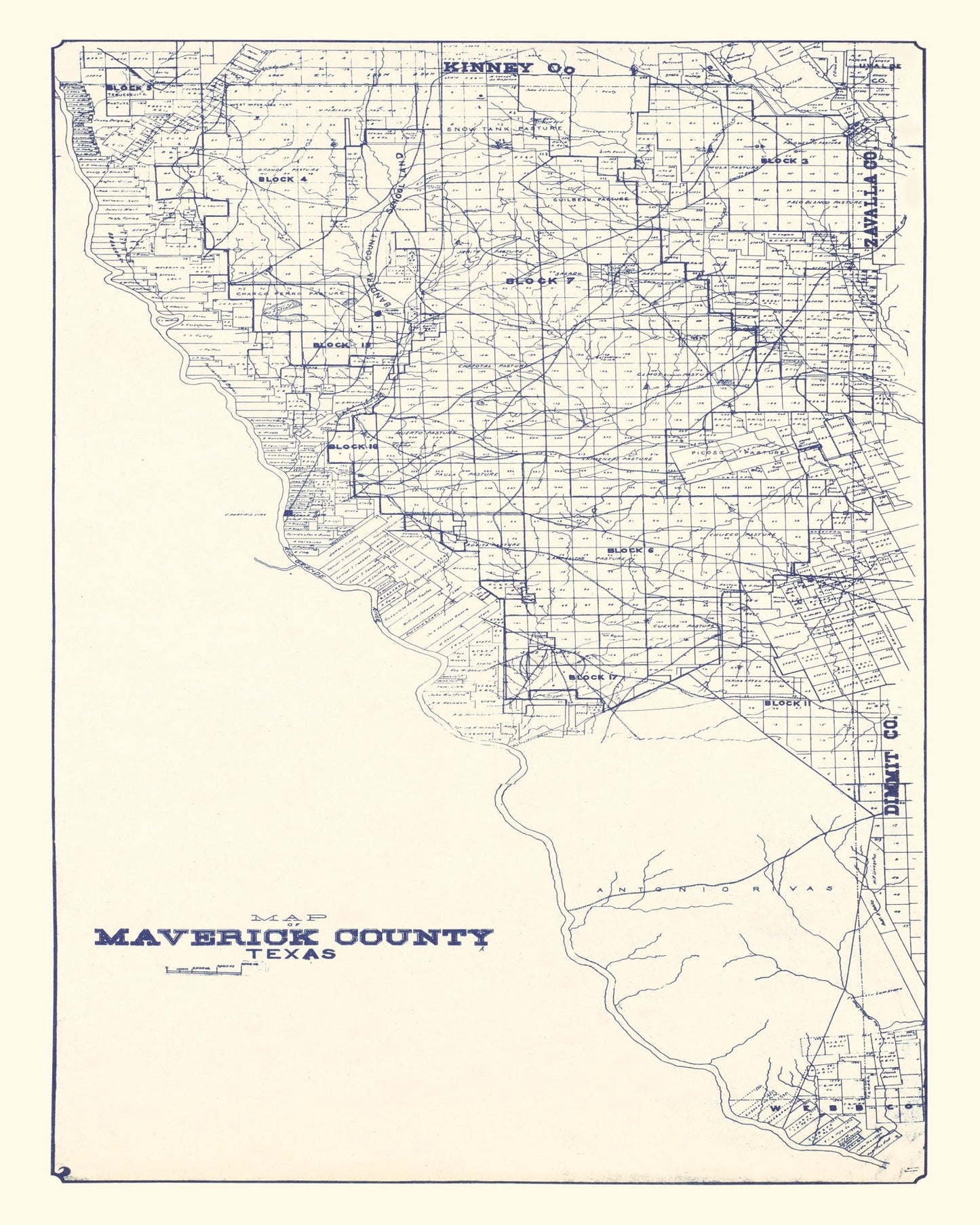 Vintage Map of Maverick County, Texas 1927