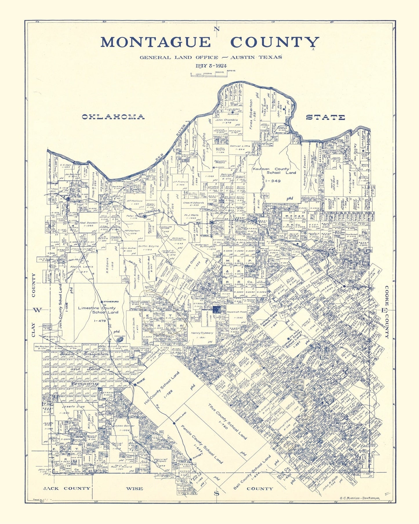 Vintage Map of Montague County, Texas 1924