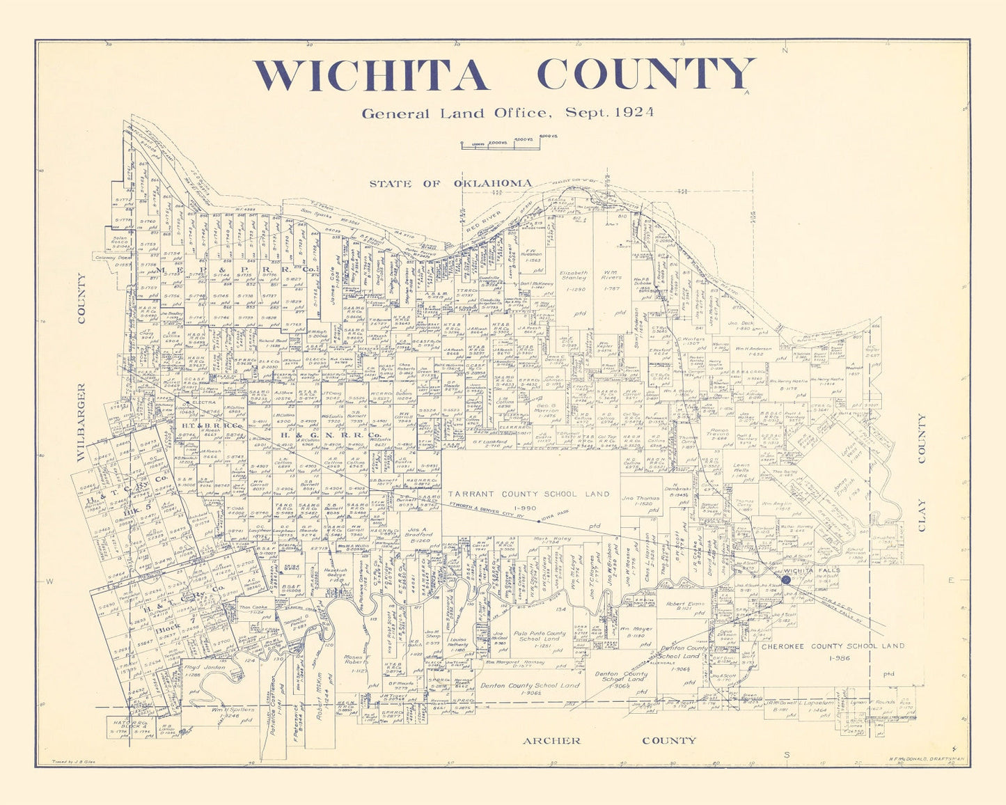 Vintage Map of Wichita County, Texas 1924