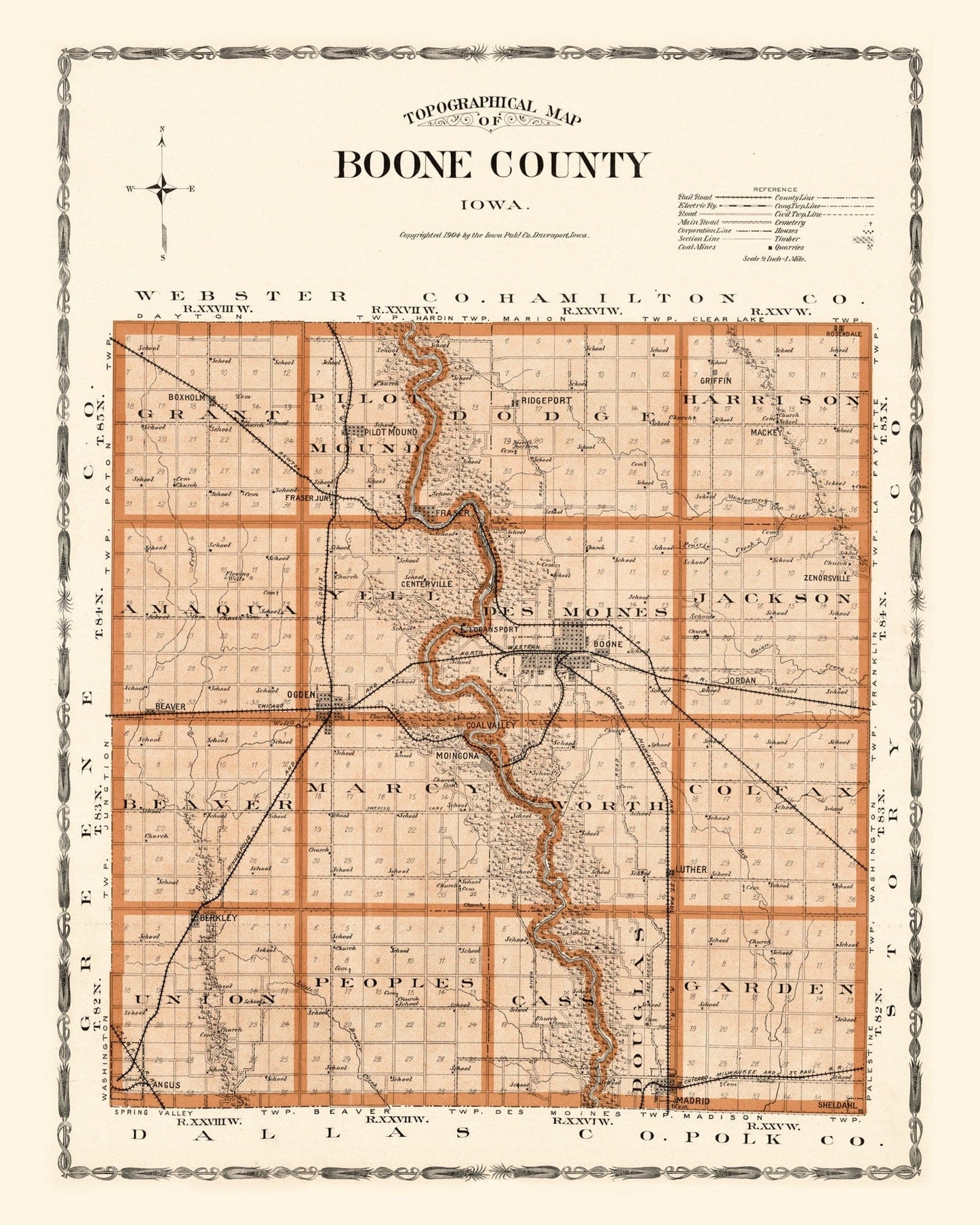 Vintage Map of Boone County, Oklahoma 1904