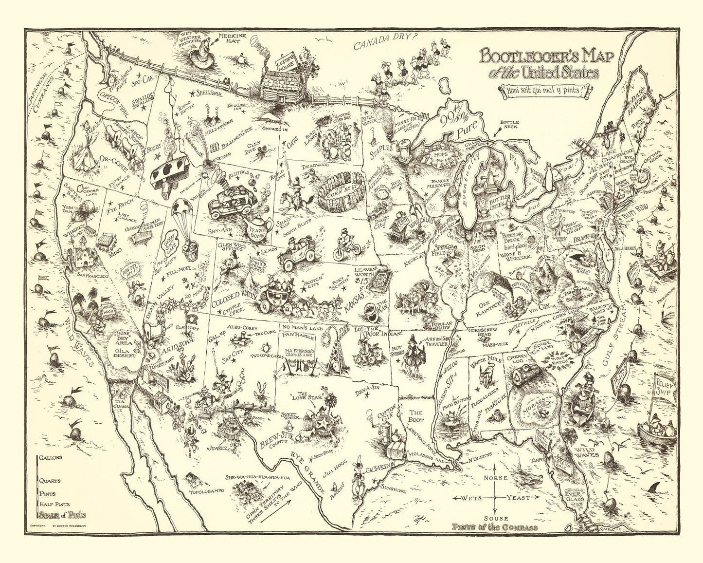 Vintage Bootlegger's Map of the United States 1926