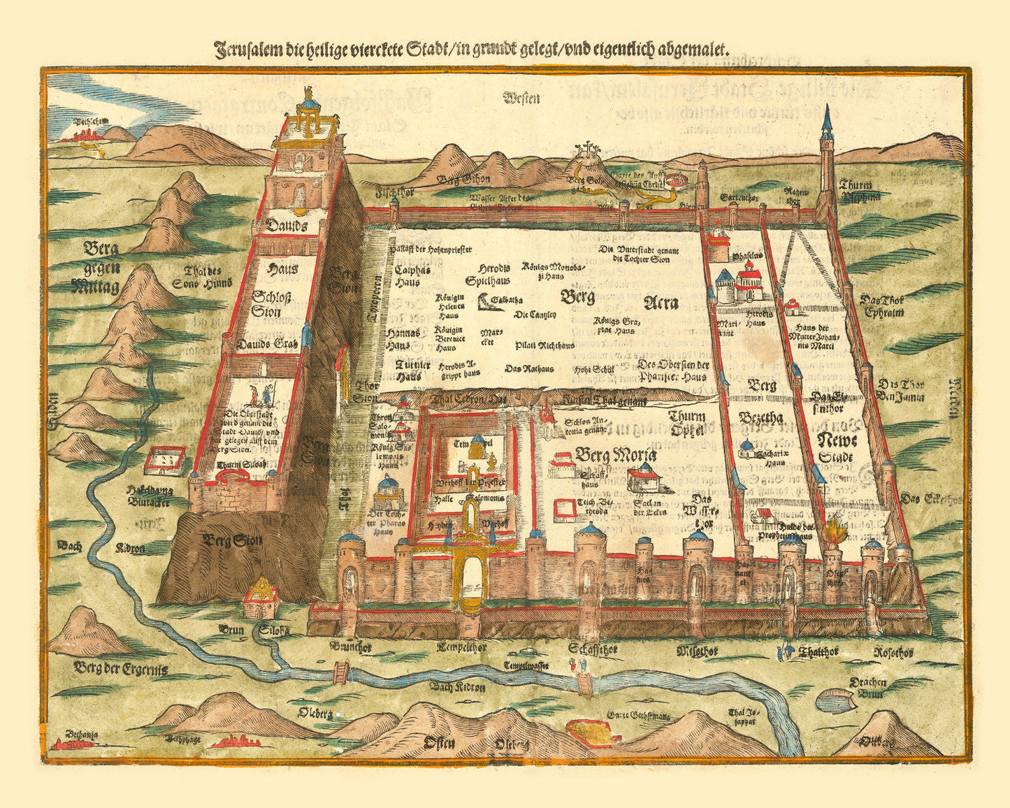 Vintage Map of Jerusalem, Israel 1581
