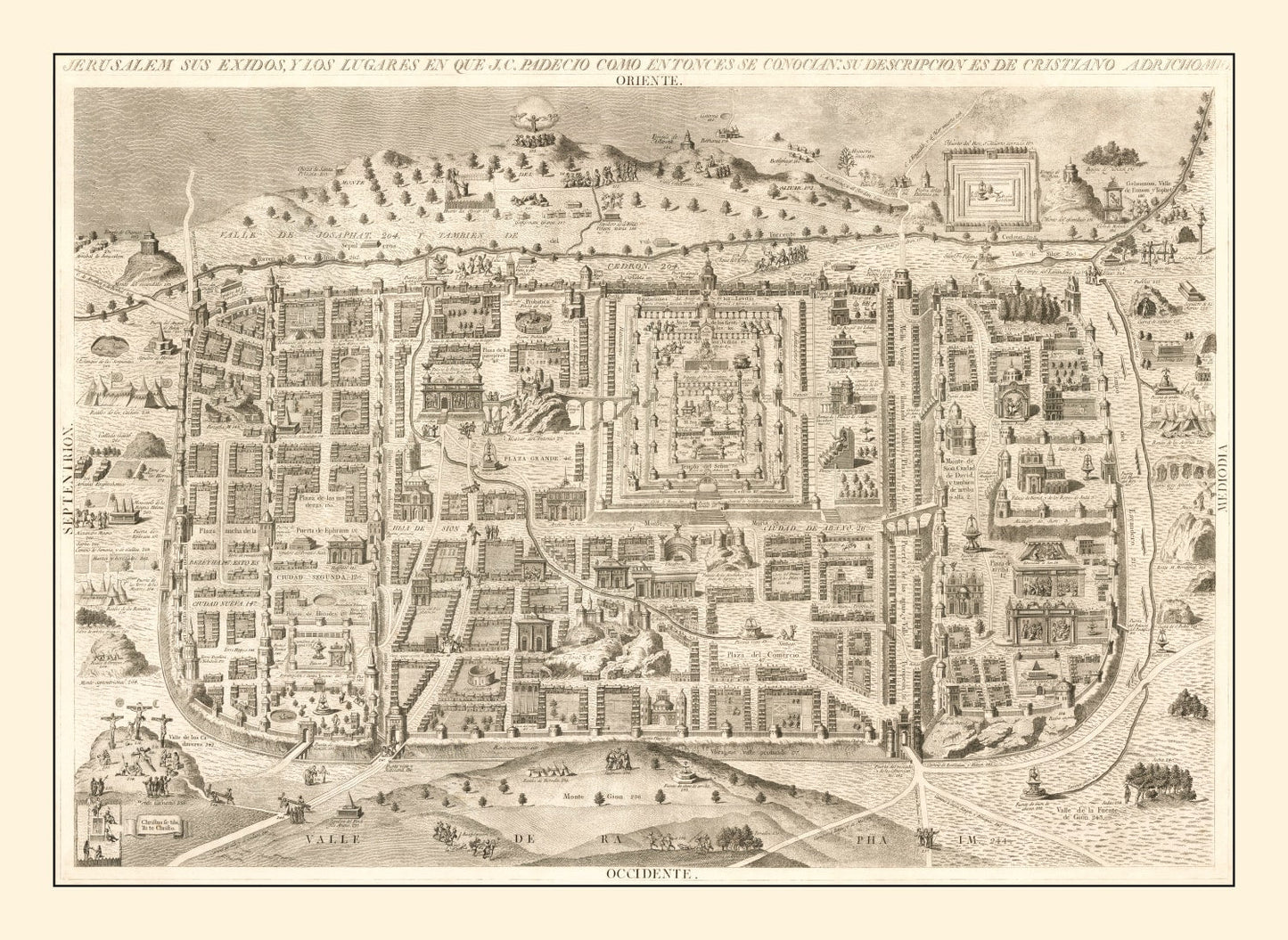 Vintage Map of Jerusalem, Israel 1800