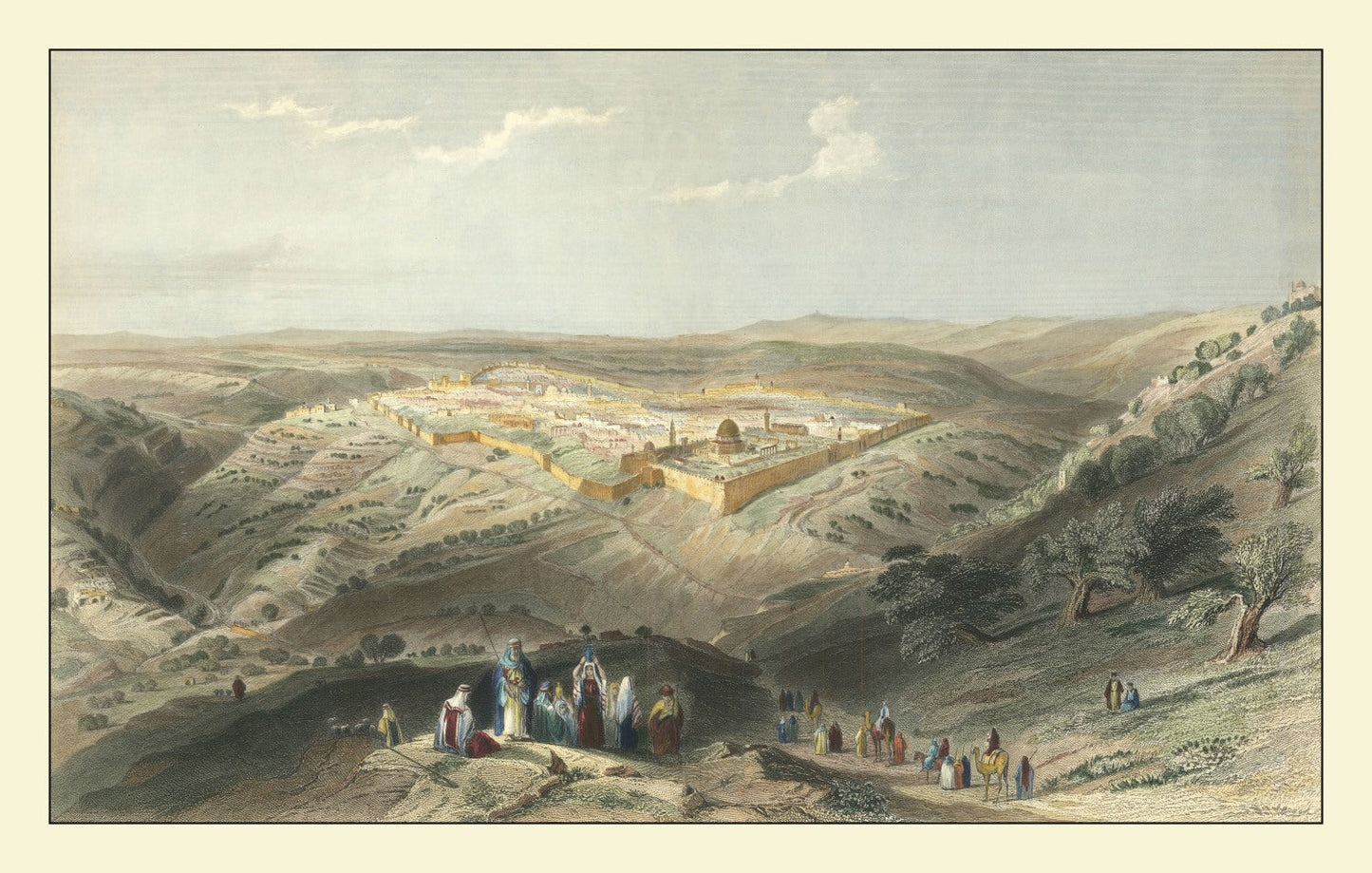 Vintage Map of Jerusalem, Israel 1847