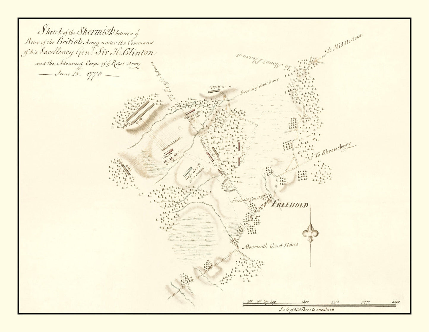 Vintage Battle of Monmouth Map 1778