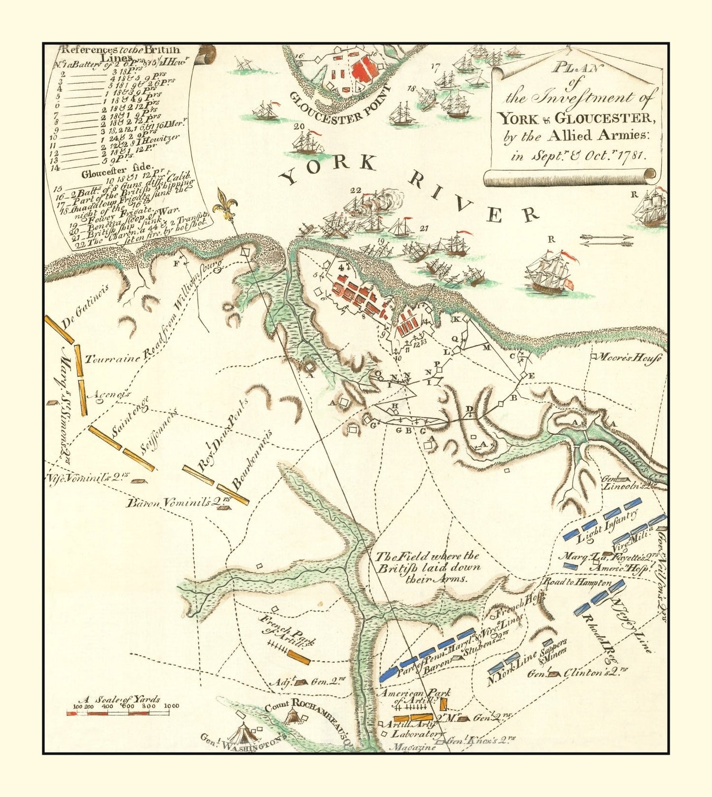 Vintage Map of York & Gloucester 1785