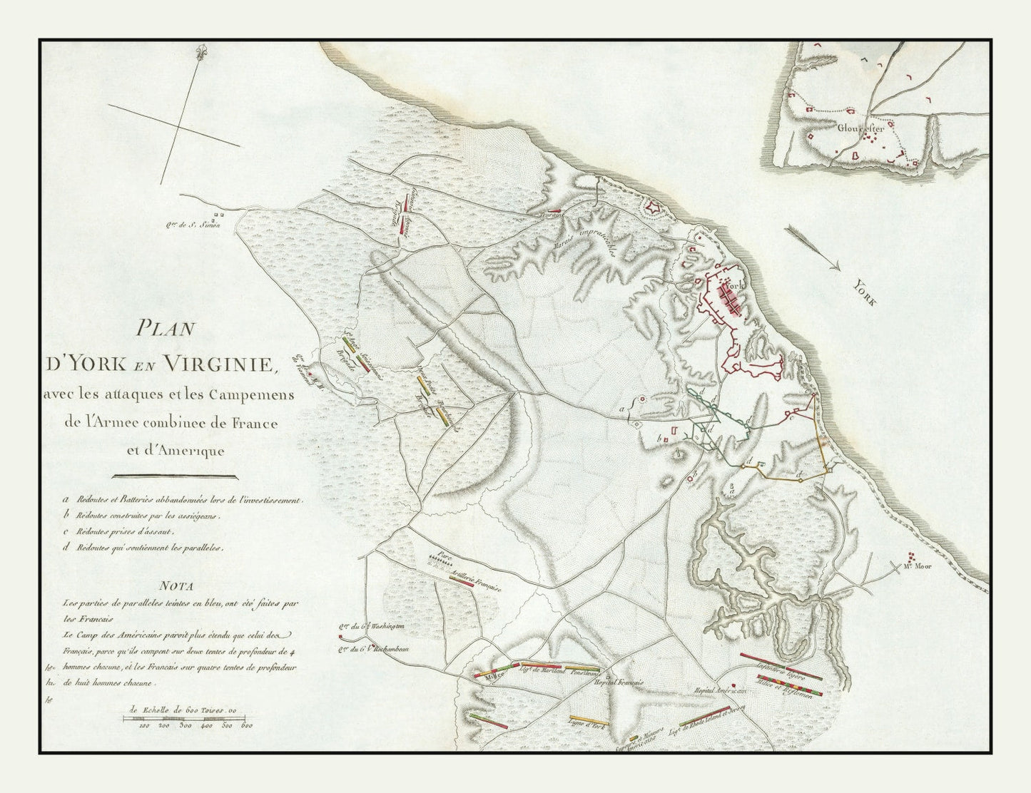 Vintage Battle of Yorktown Map 1787