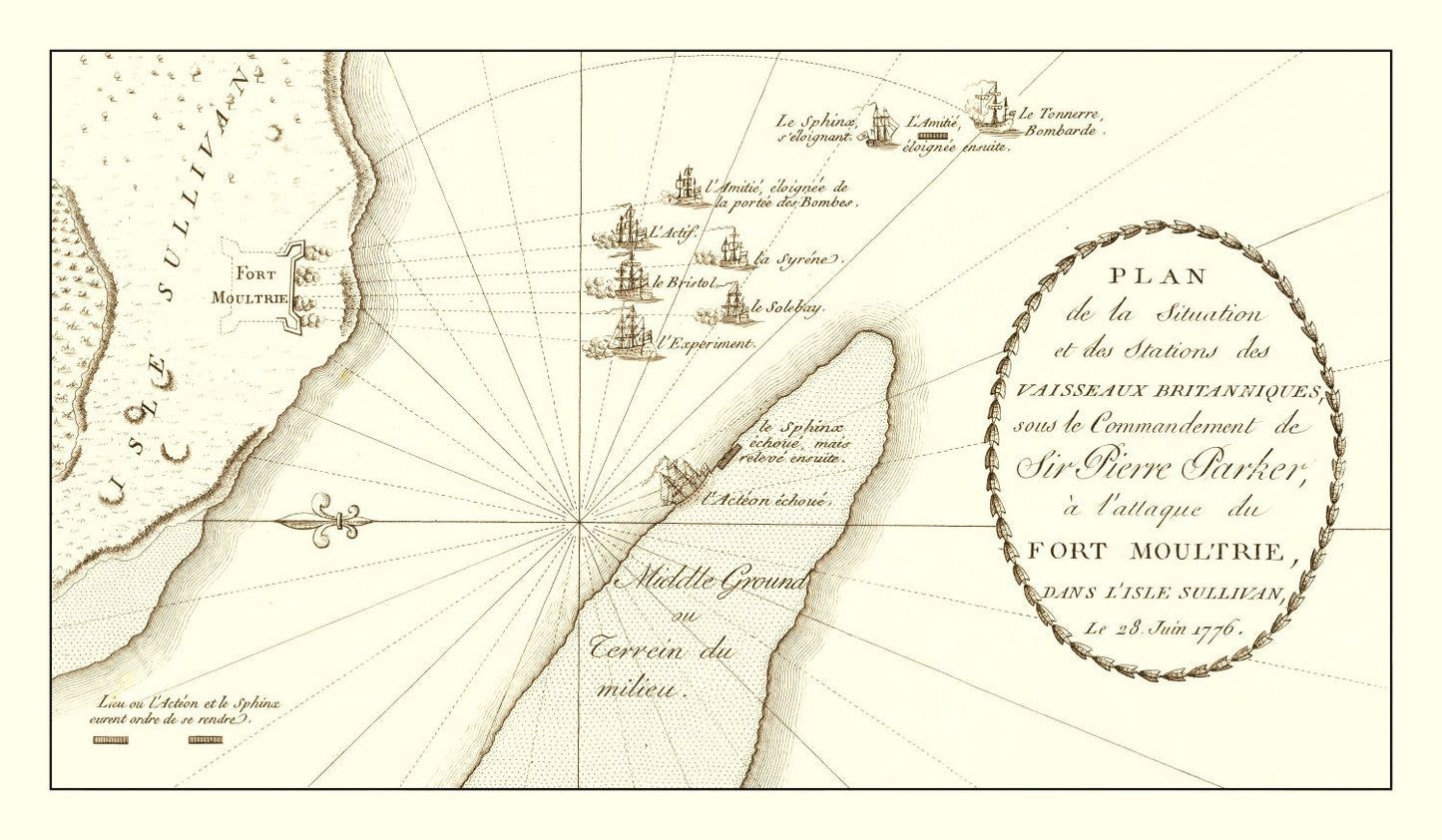 Vintage Battle of Sullivan's Island Map 1787