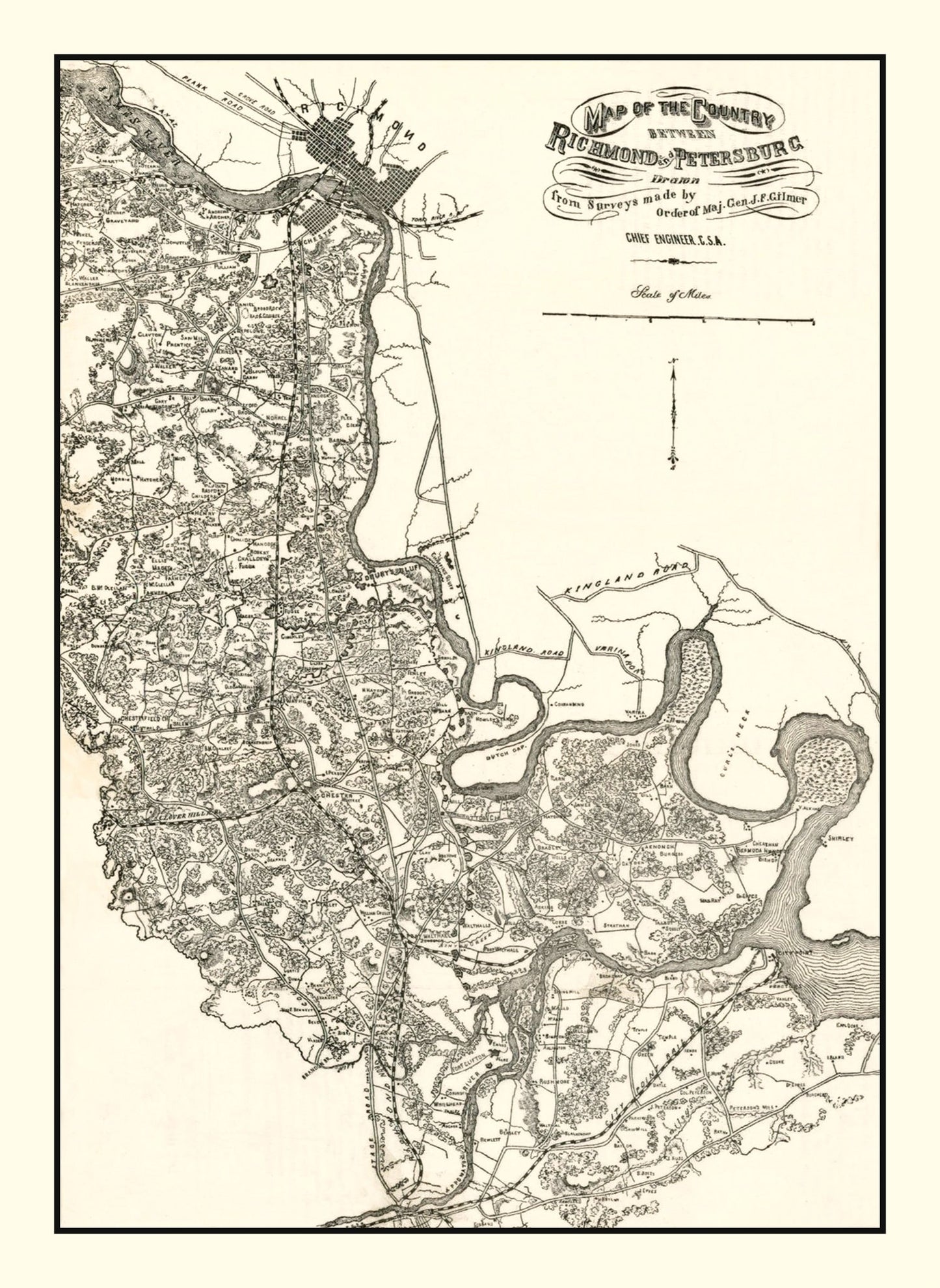 Vintage Map of Richmond & Petersburg, VA 1864