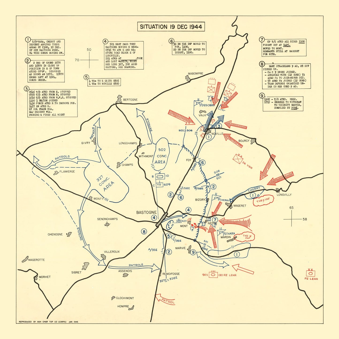 Vintage Battle of Bastogne Map 1944