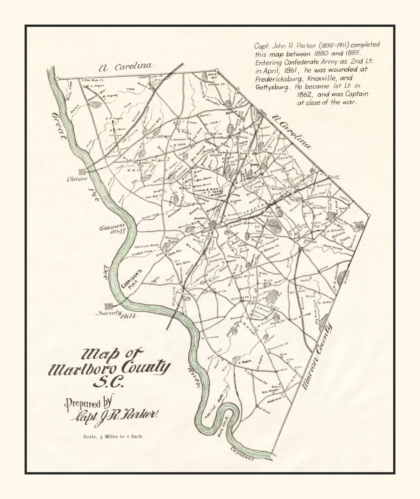 Vintage Map of Marlboro County, South Carolina 1880