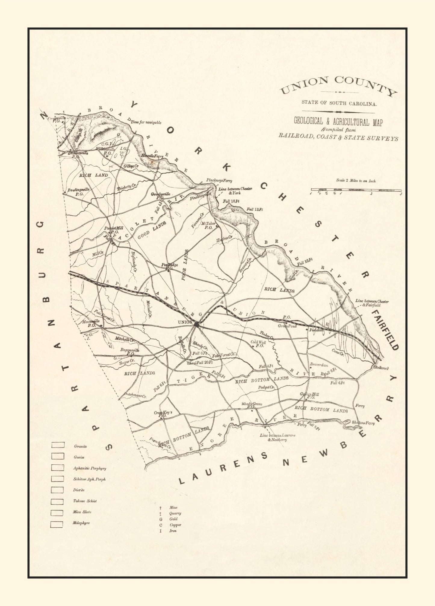 Vintage Map of Union County, South Carolina 1873