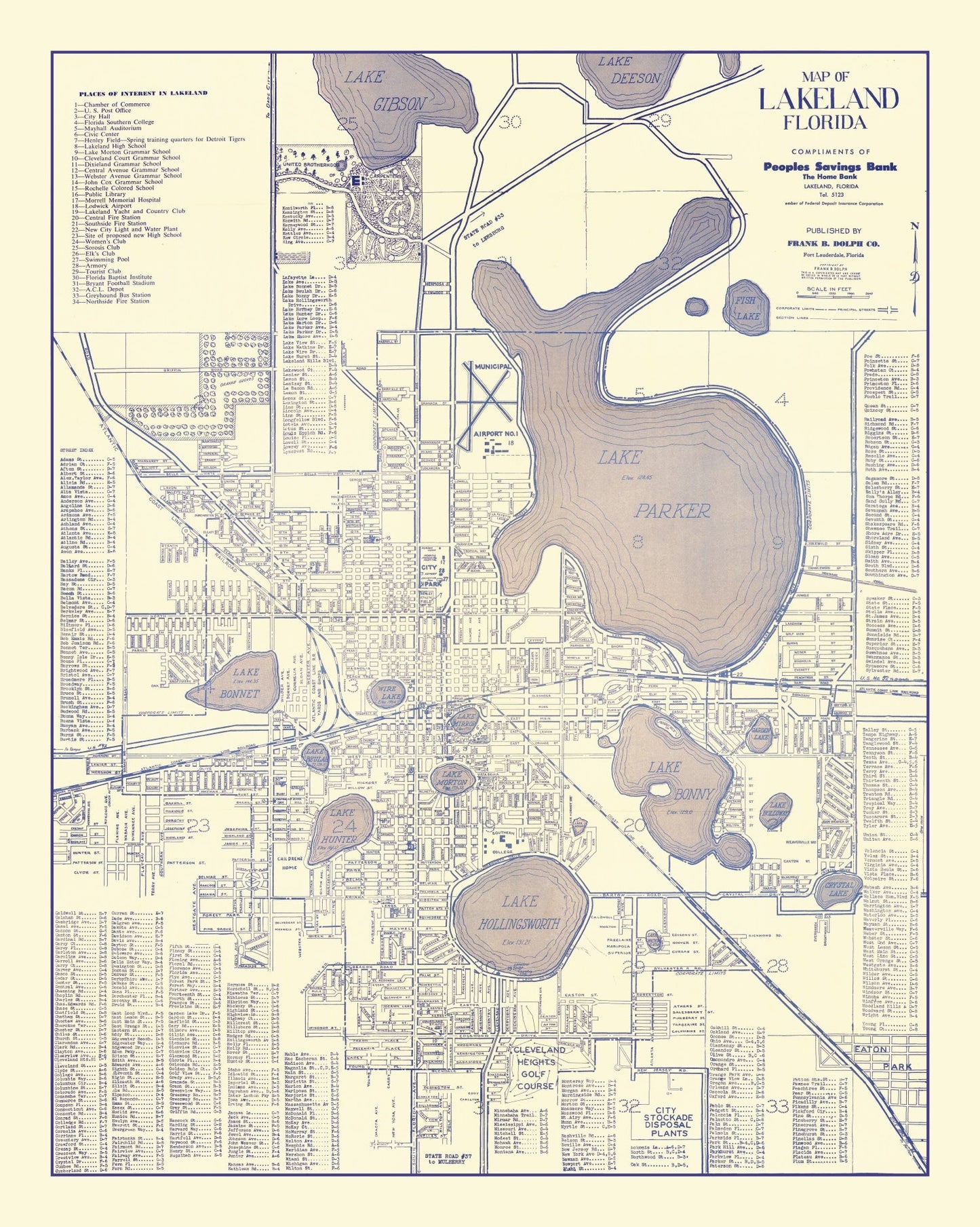 Vintage Map of Lakeland, Florida 1930