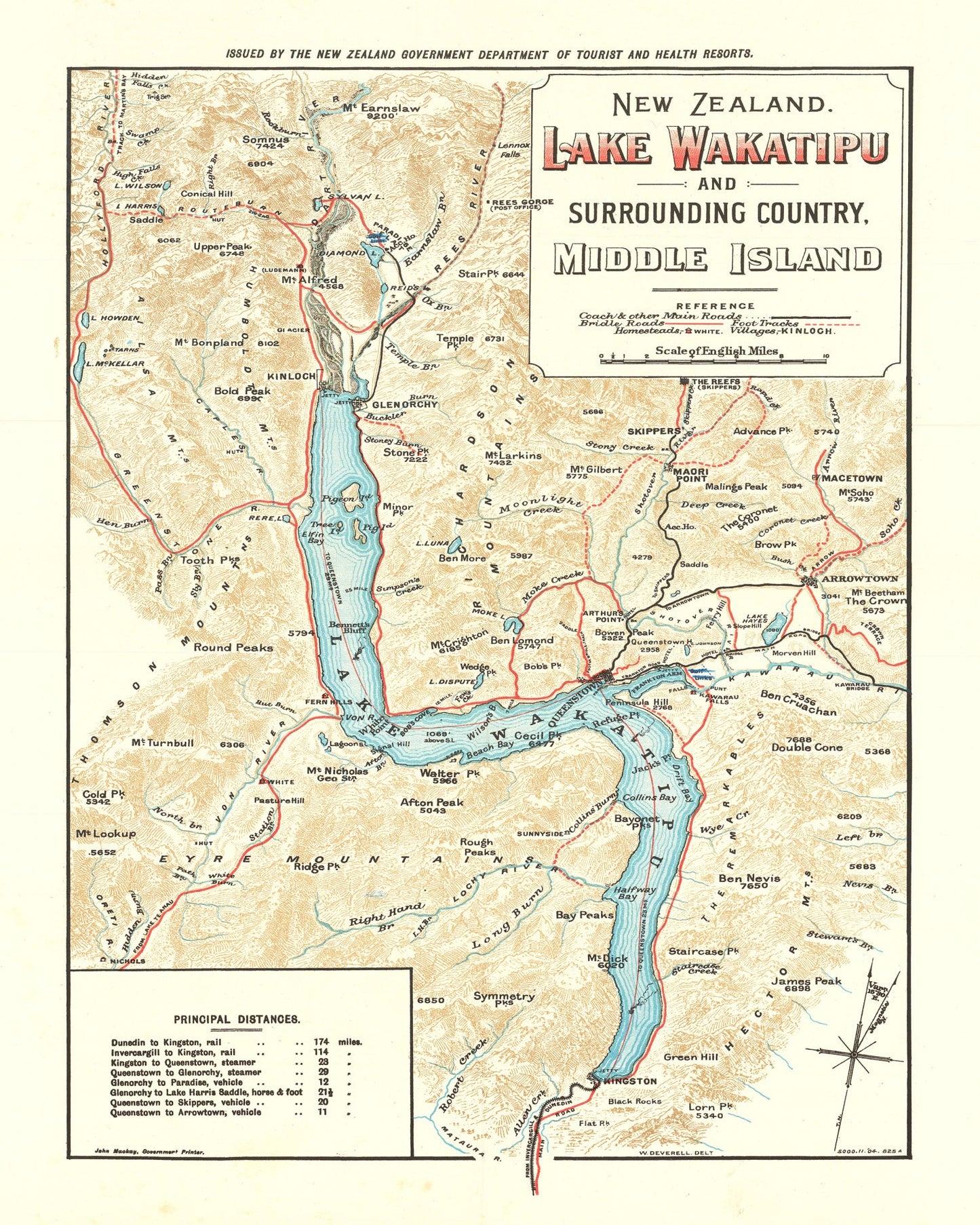Vintage Lake Wakatipu Map 1909