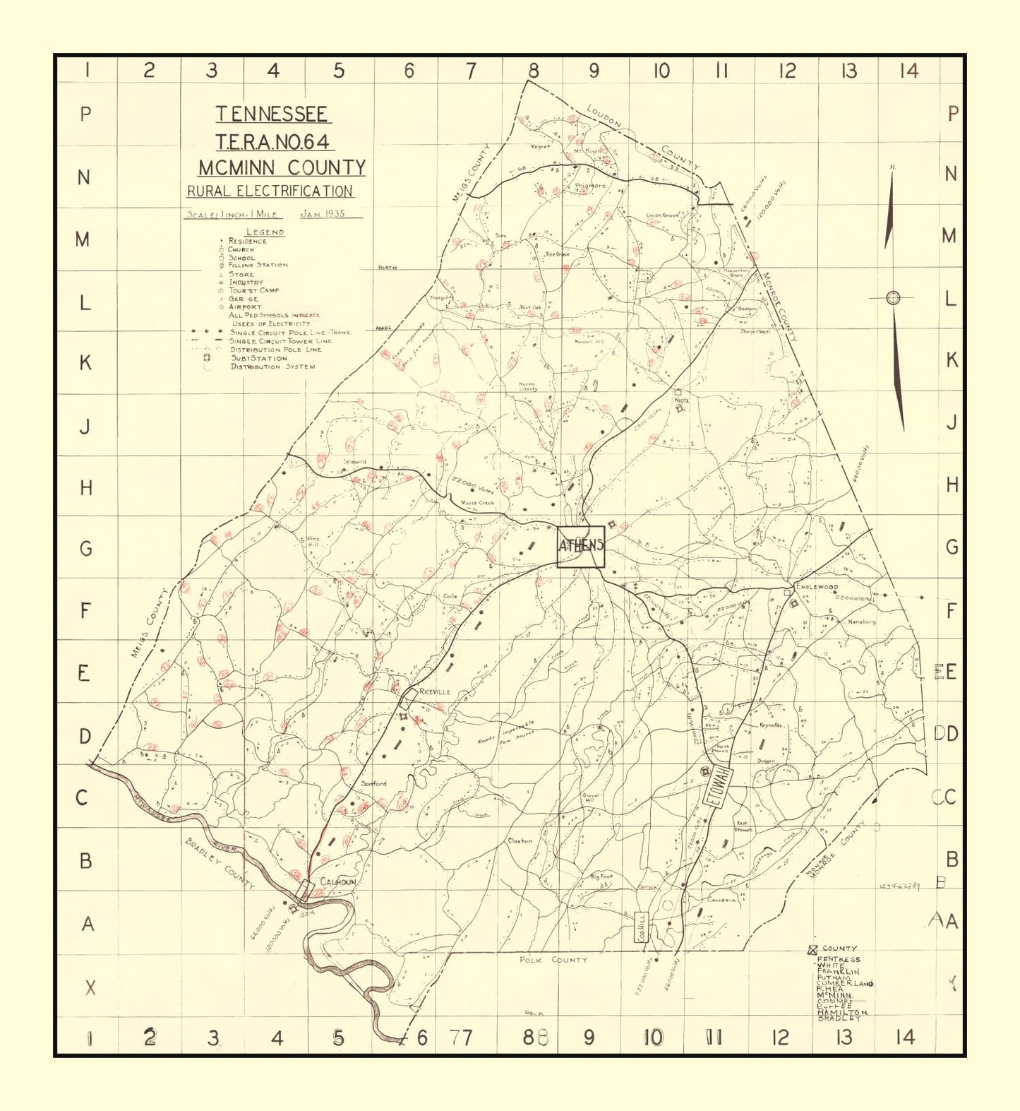 Vintage Map of McMinn County, Tennessee 1935