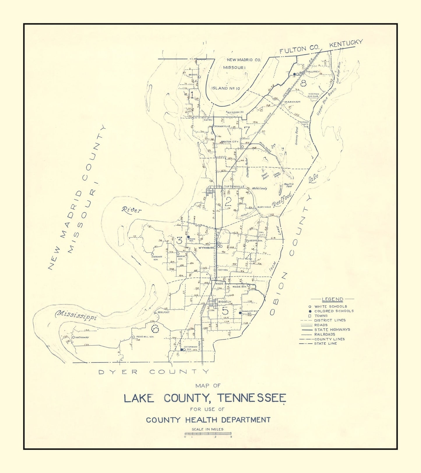 Vintage Map of Lake County, Tennessee 1930