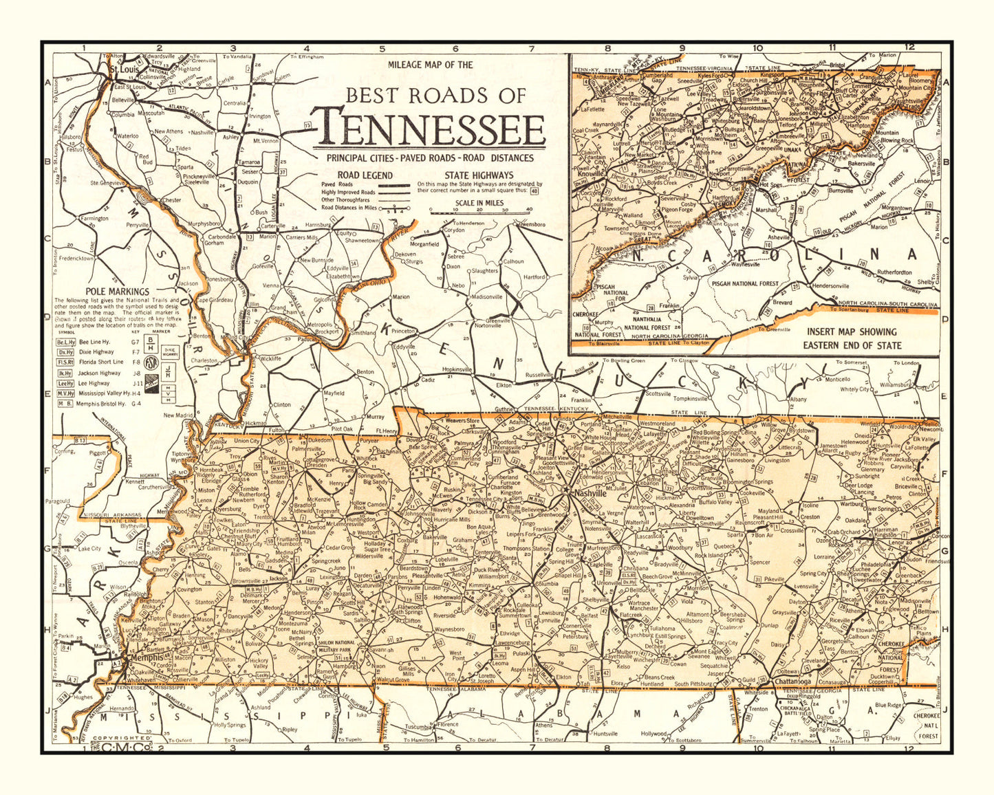 Vintage Map of Tennessee 1920