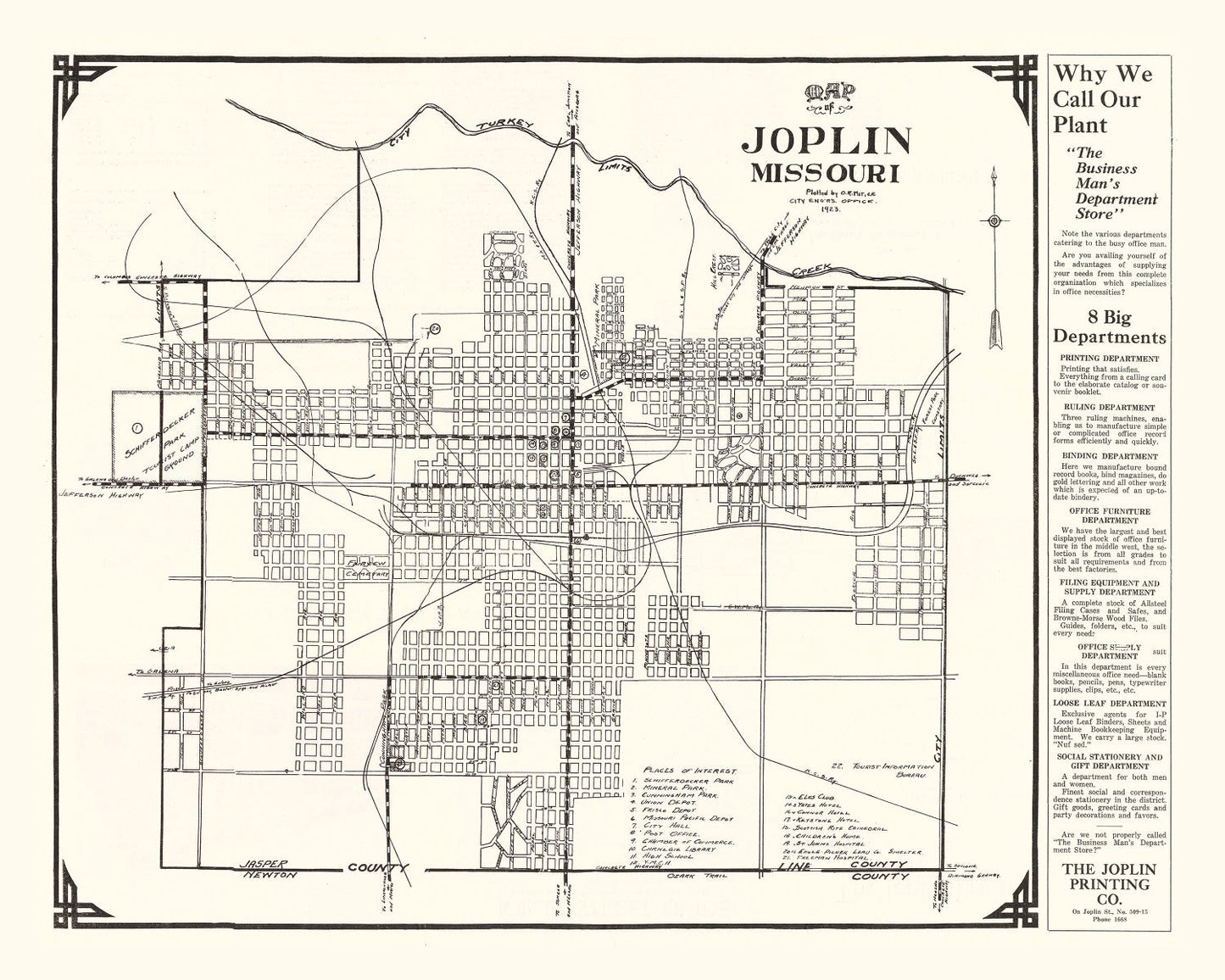 Vintage Map of Joplin, Missouri 1923