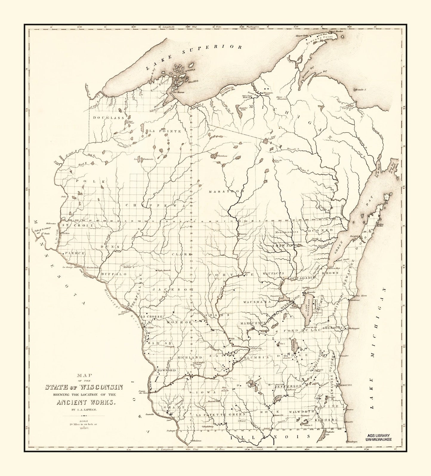 Vintage Map of Wisconsin 1855
