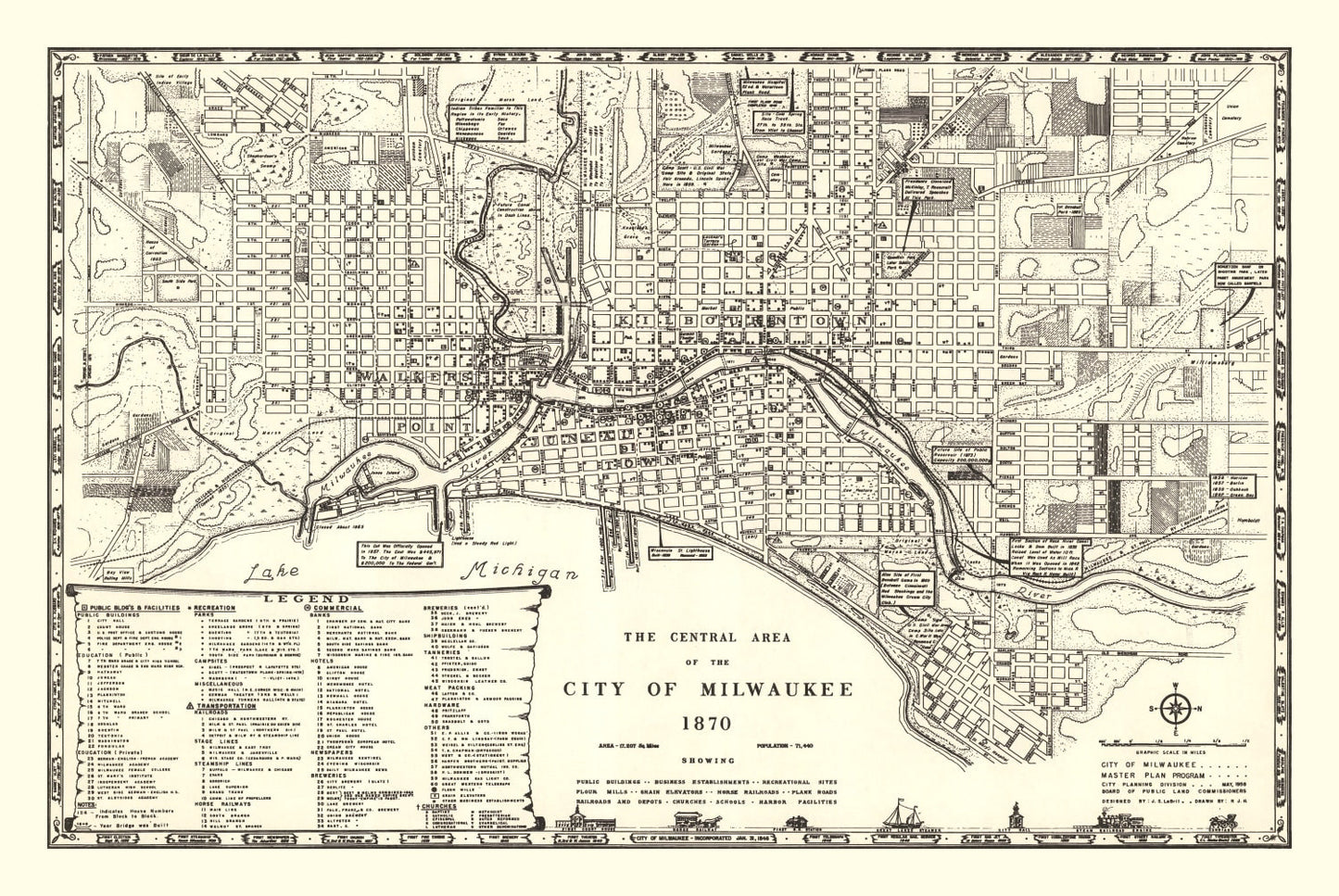 Vintage Map of Milwaukee, Wisconsin 1870