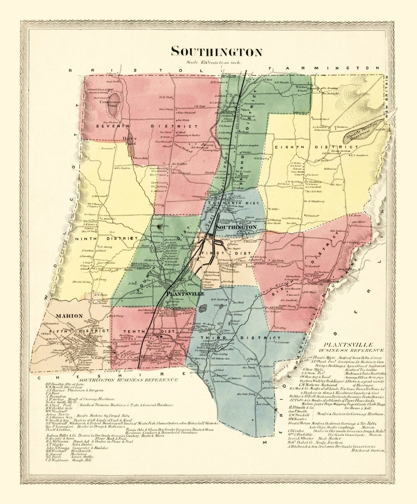 Vintage Map of Southington, Connecticut 1869