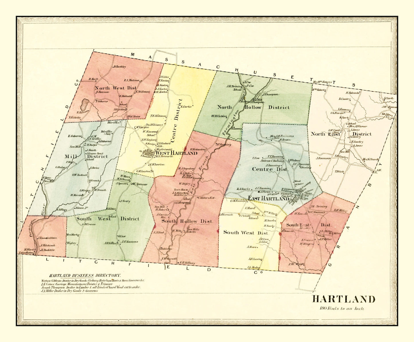 Vintage Map of Hartland, Connecticut 1869