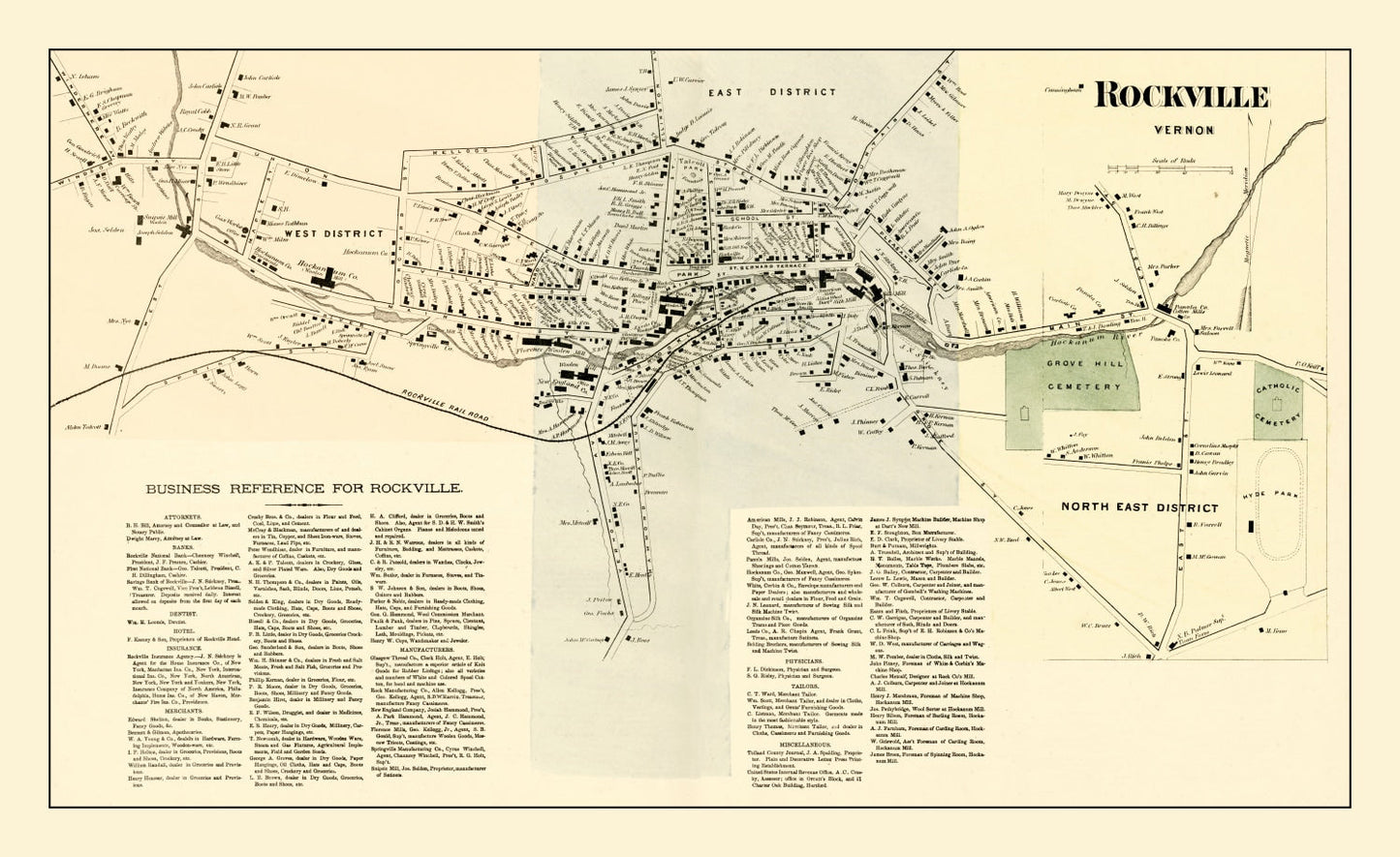Vintage Map of Rockville, Connecticut 1869