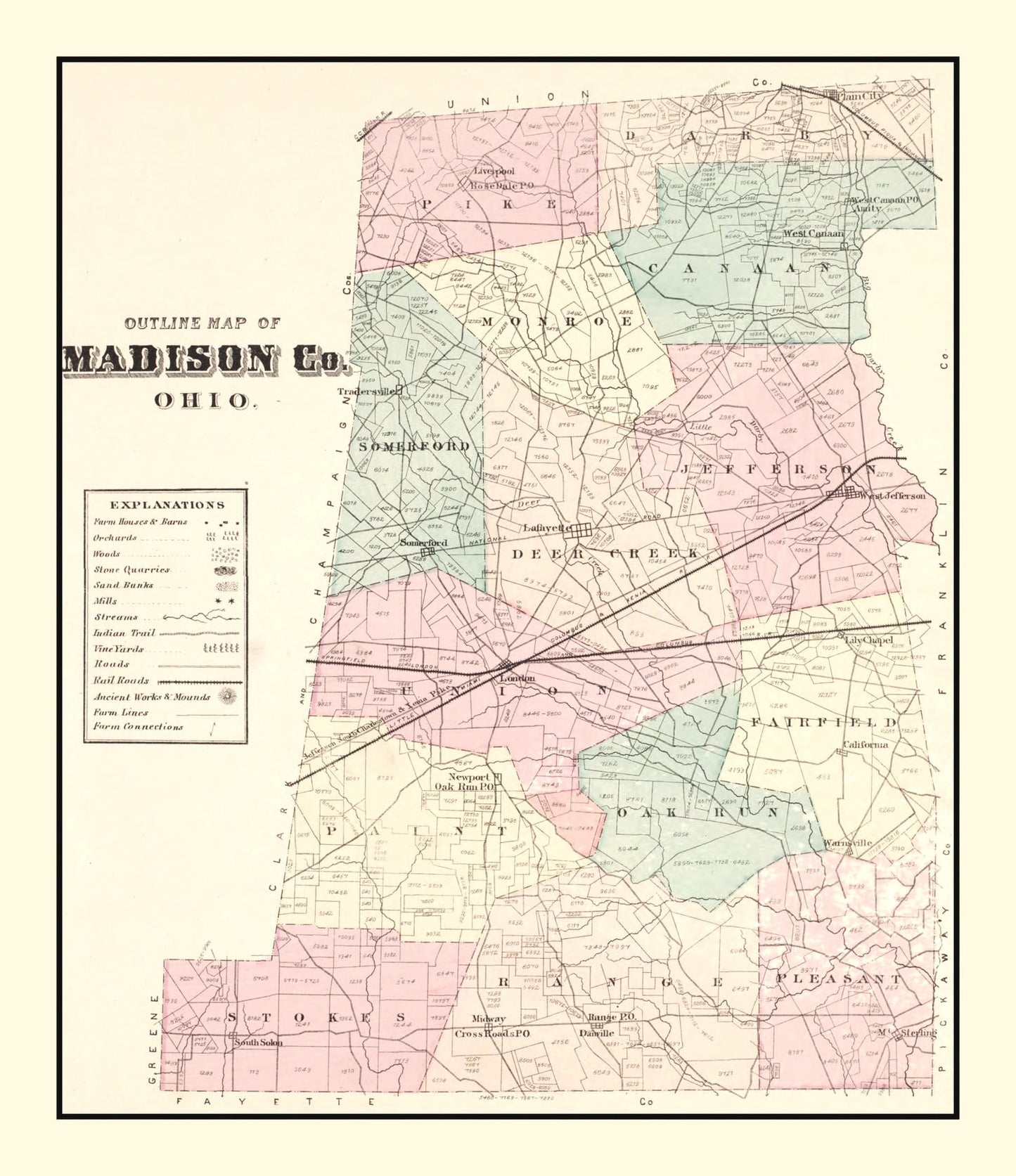 Vintage Map of Madison County, Ohio 1875