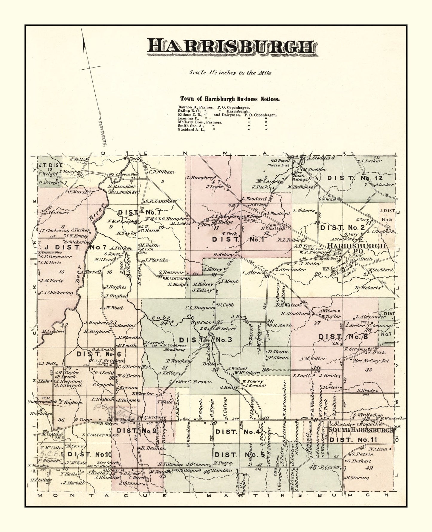 Vintage Map of Harrisburgh Township, Lewis County, New York 1875