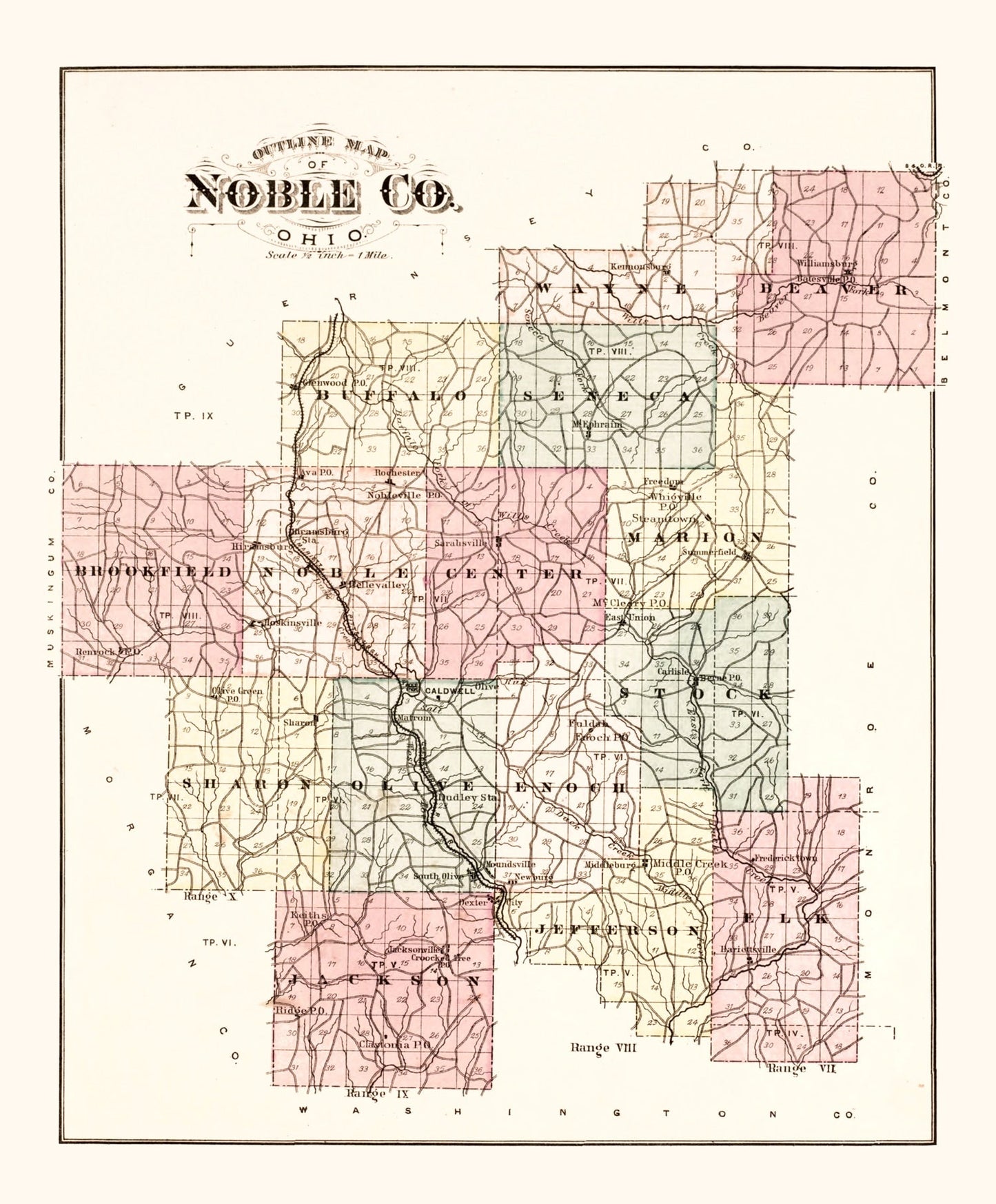 Vintage Map of Noble County, Ohio 1876