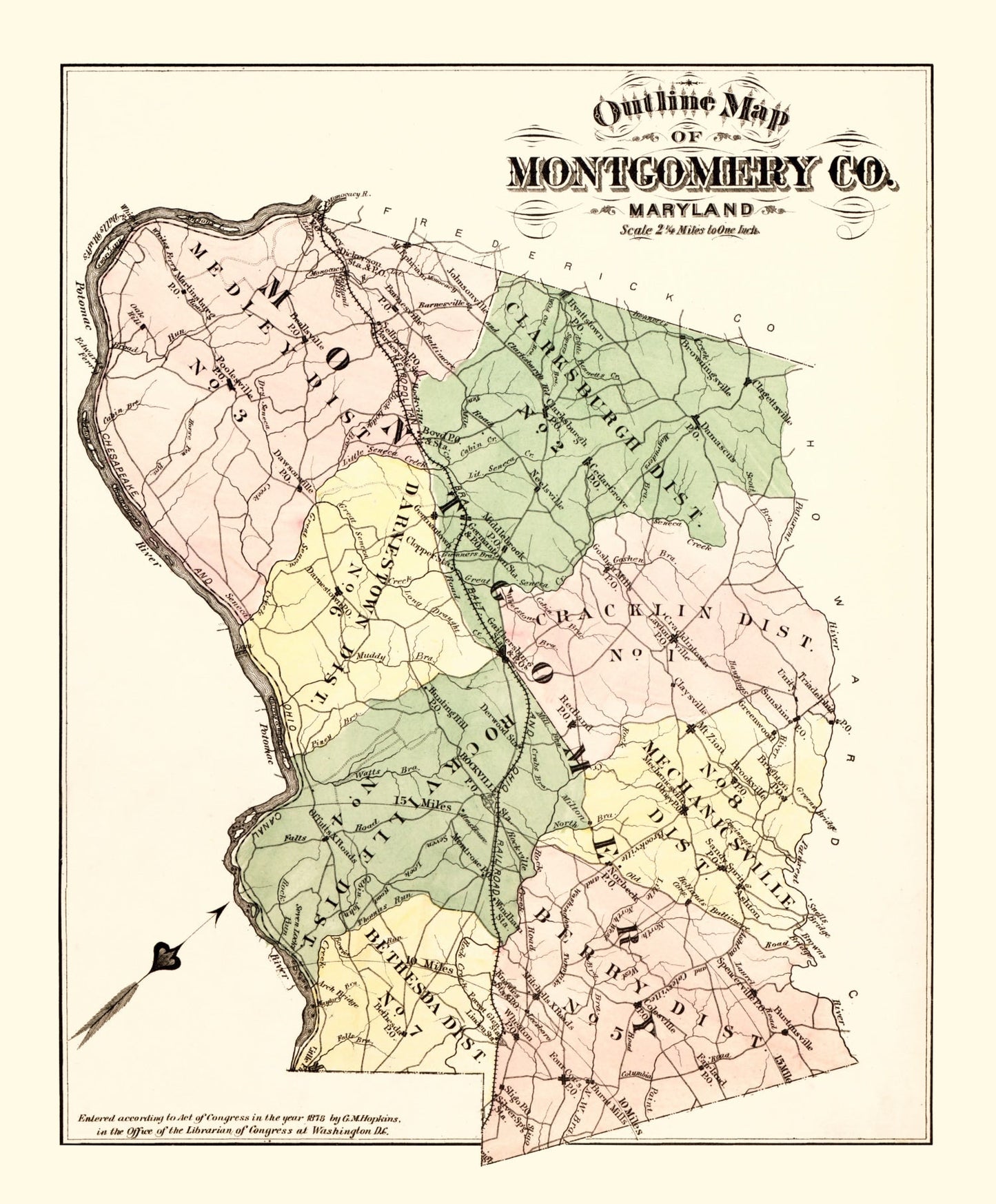 Vintage Map of Montgomery County, Washington DC 1879