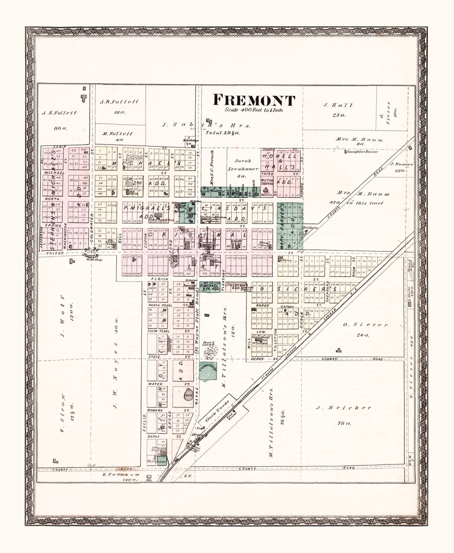 Vintage Map of Fremont, Indiana 1880