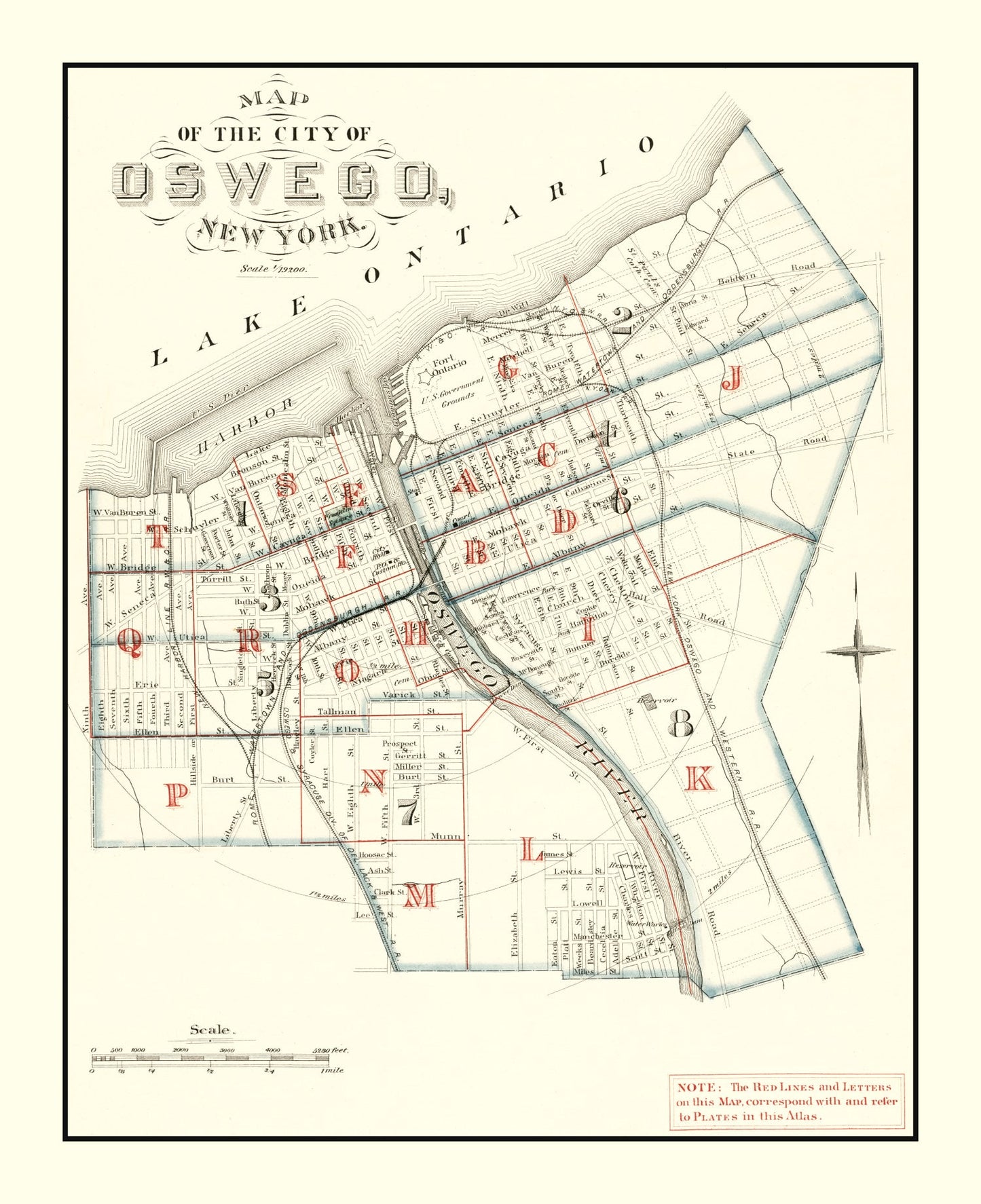 Vintage Map of Oswego, New York 1880