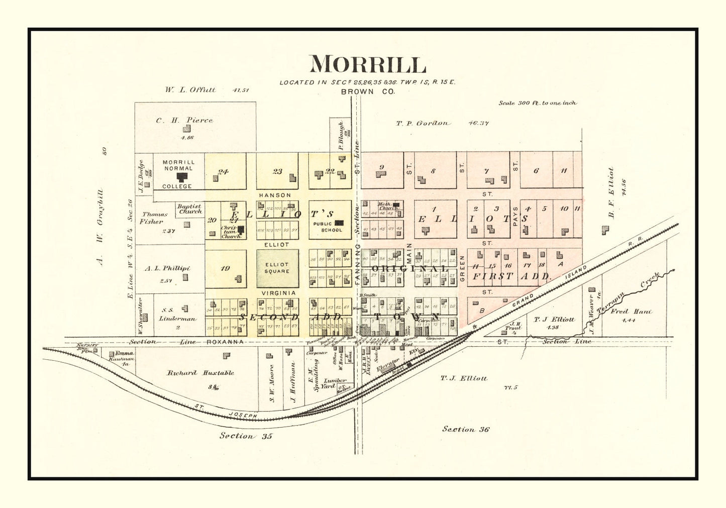 Vintage Map of Morrill, Kansas 1887