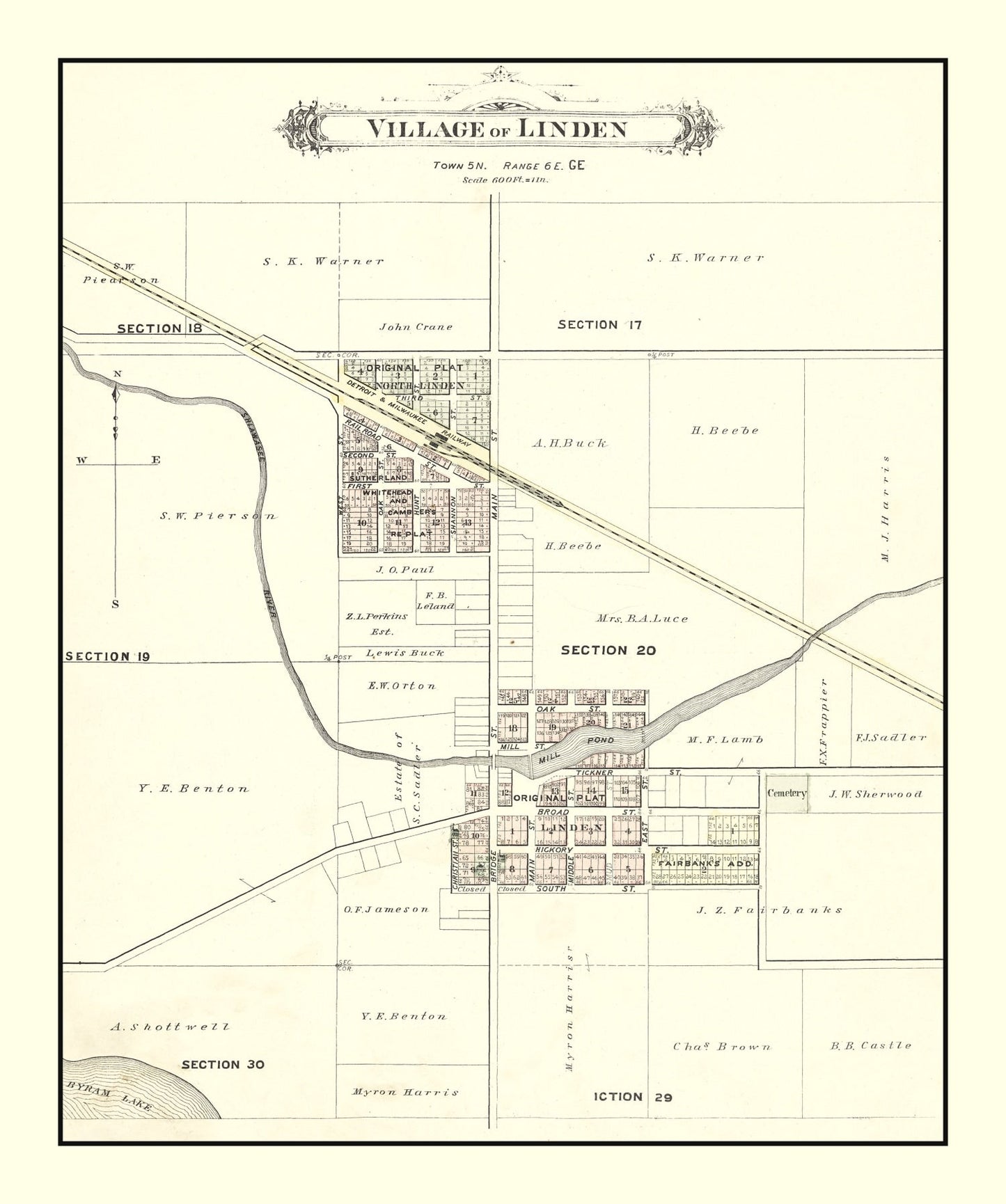 Vintage Map of Linden, Michigan 1889