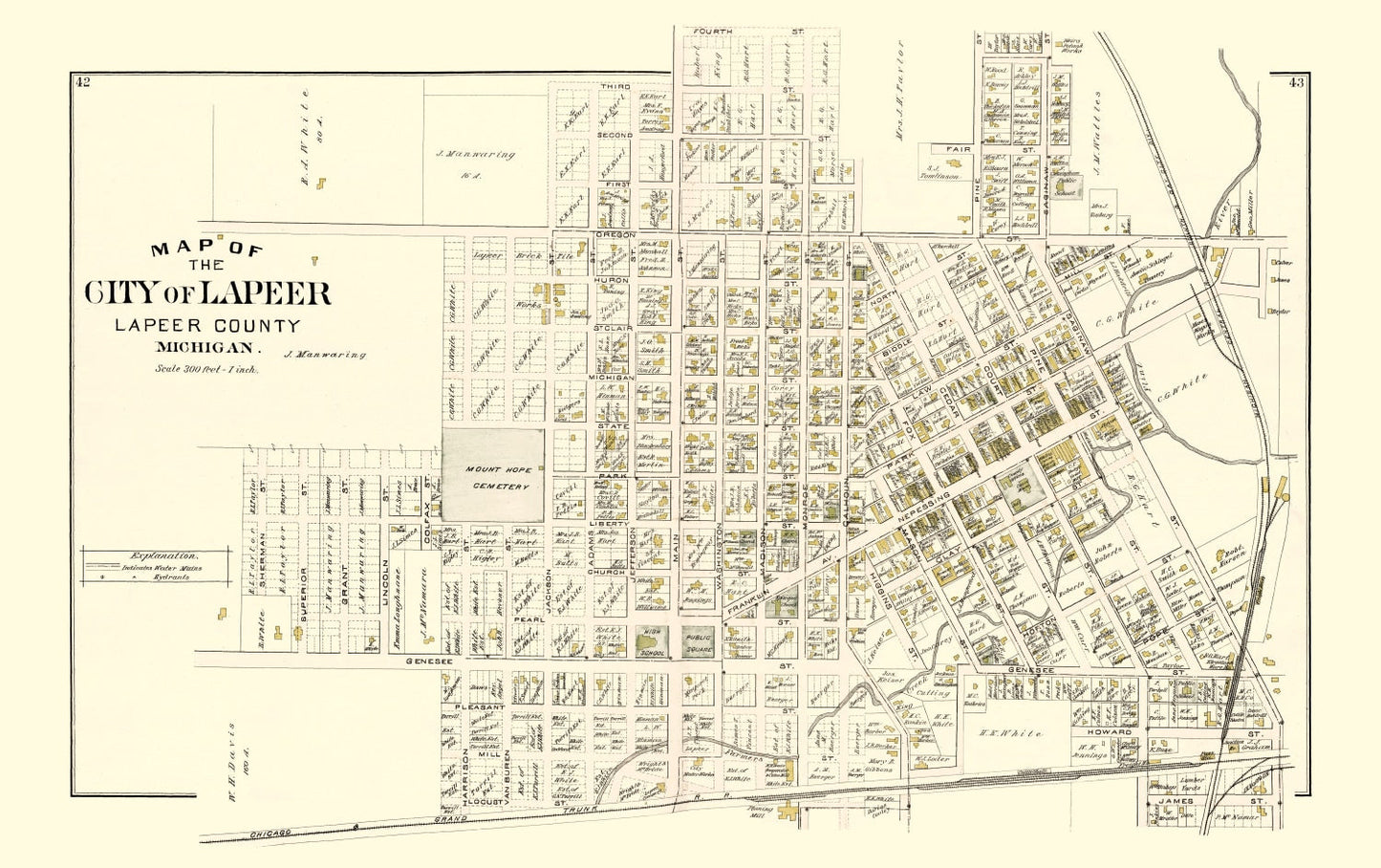 Vintage Map of Lapeer, Michigan 1893