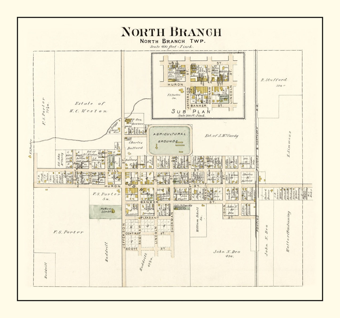 Vintage Map of North Branch, Michigan 1893