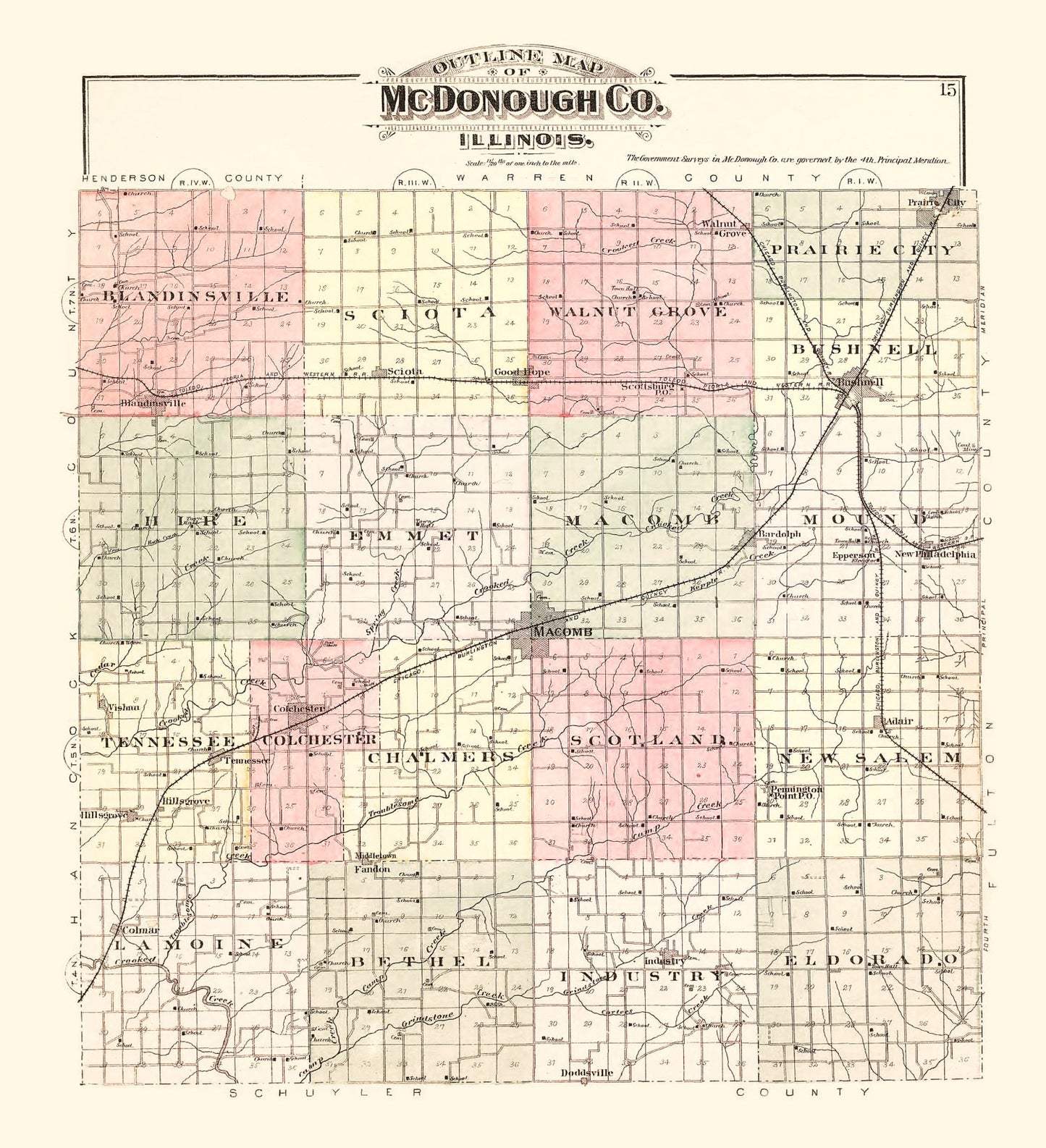 Vintage Map of McDonough County, Illinois 1893