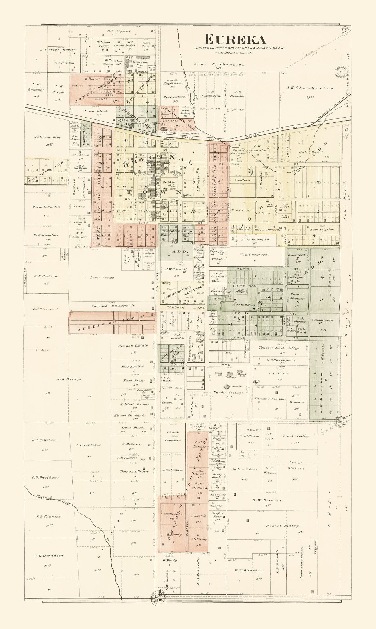 Vintage Map of Eureka, Illinois 1893