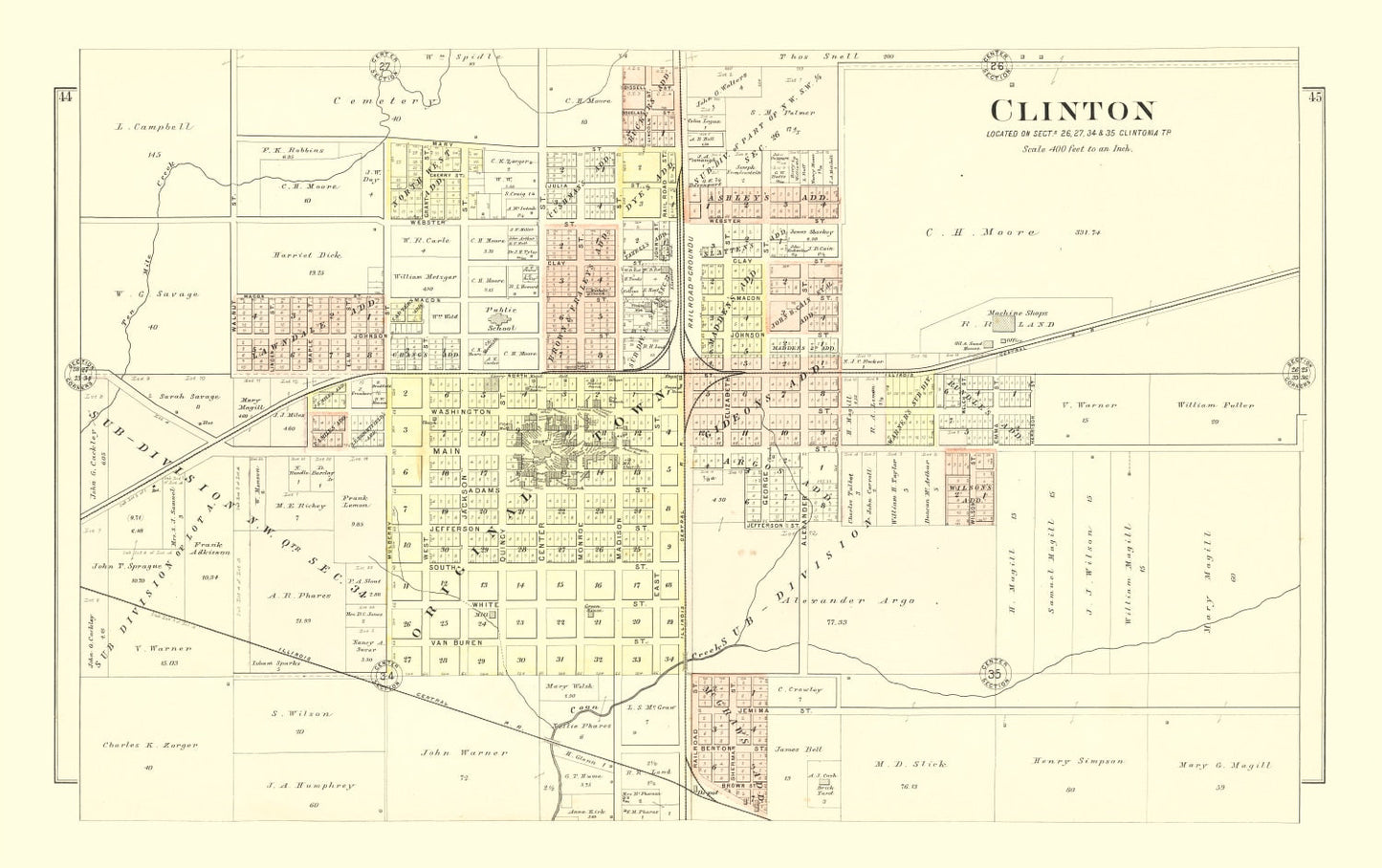 Vintage Map of Clinton, Illinois 1894