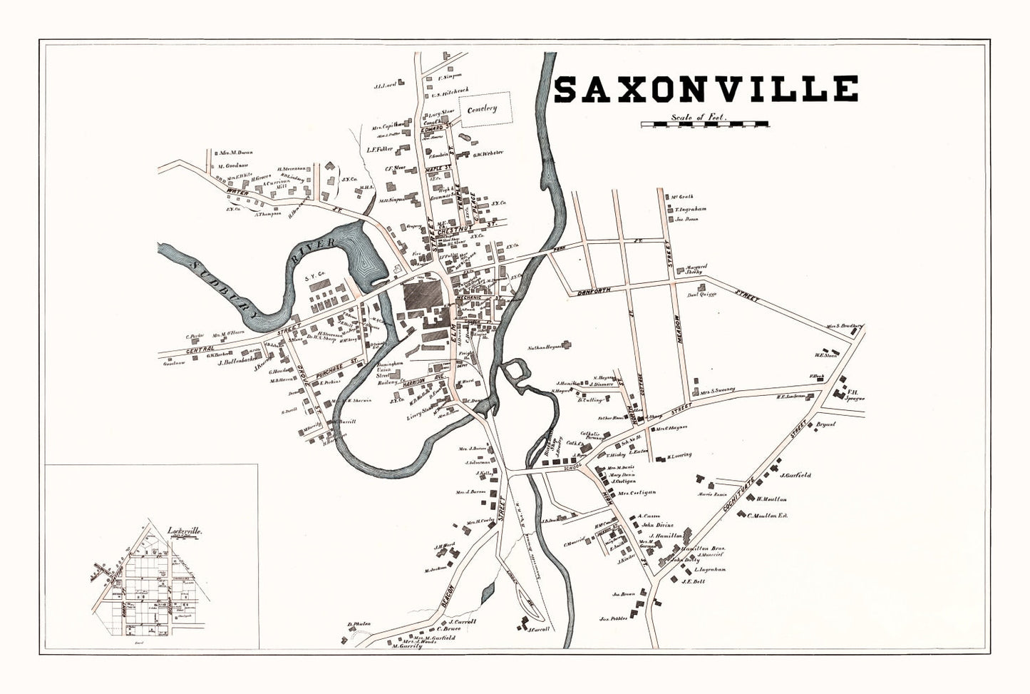 Vintage Map of Saxonville, Massachusetts 1895