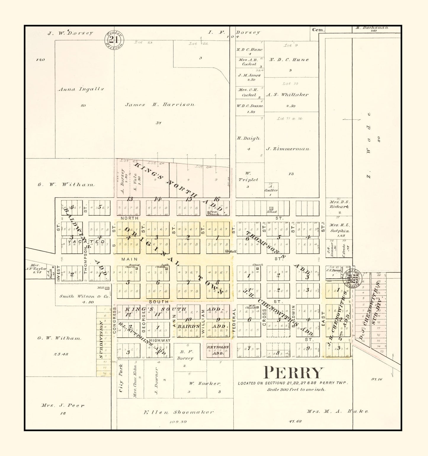Vintage Map of Perry, Illinois 1895
