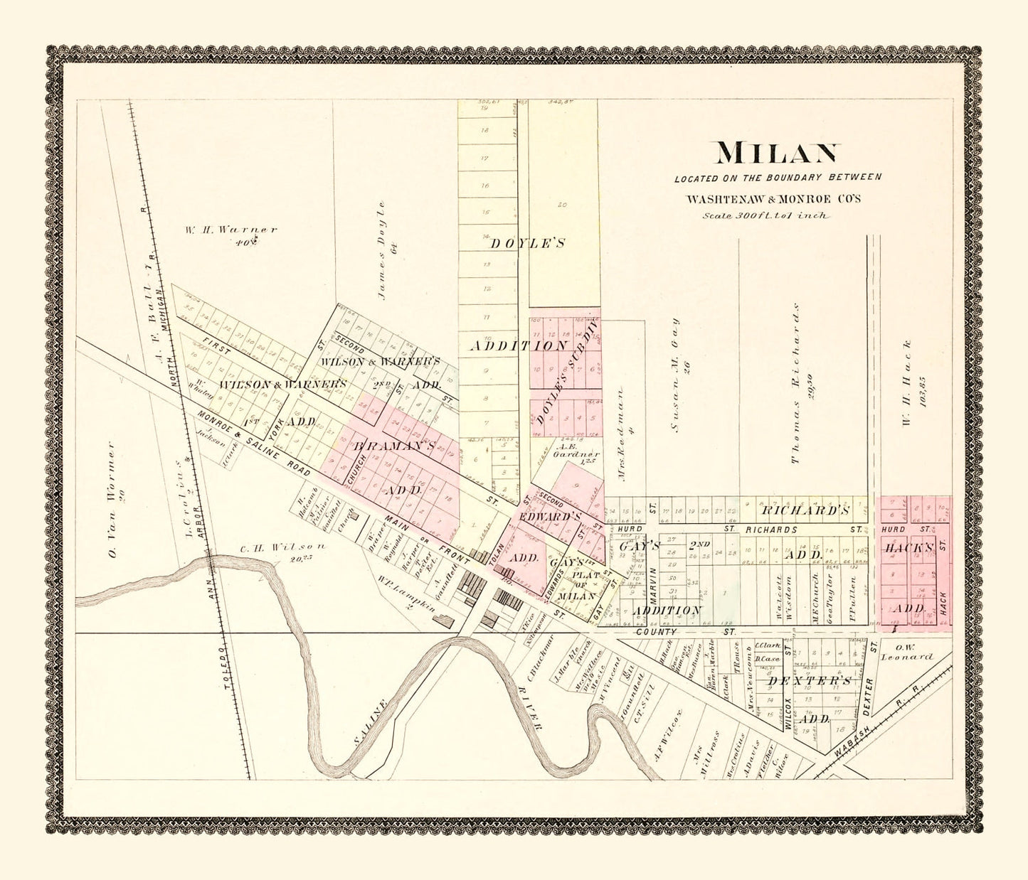 Vintage Map of Milan, Michigan 1895