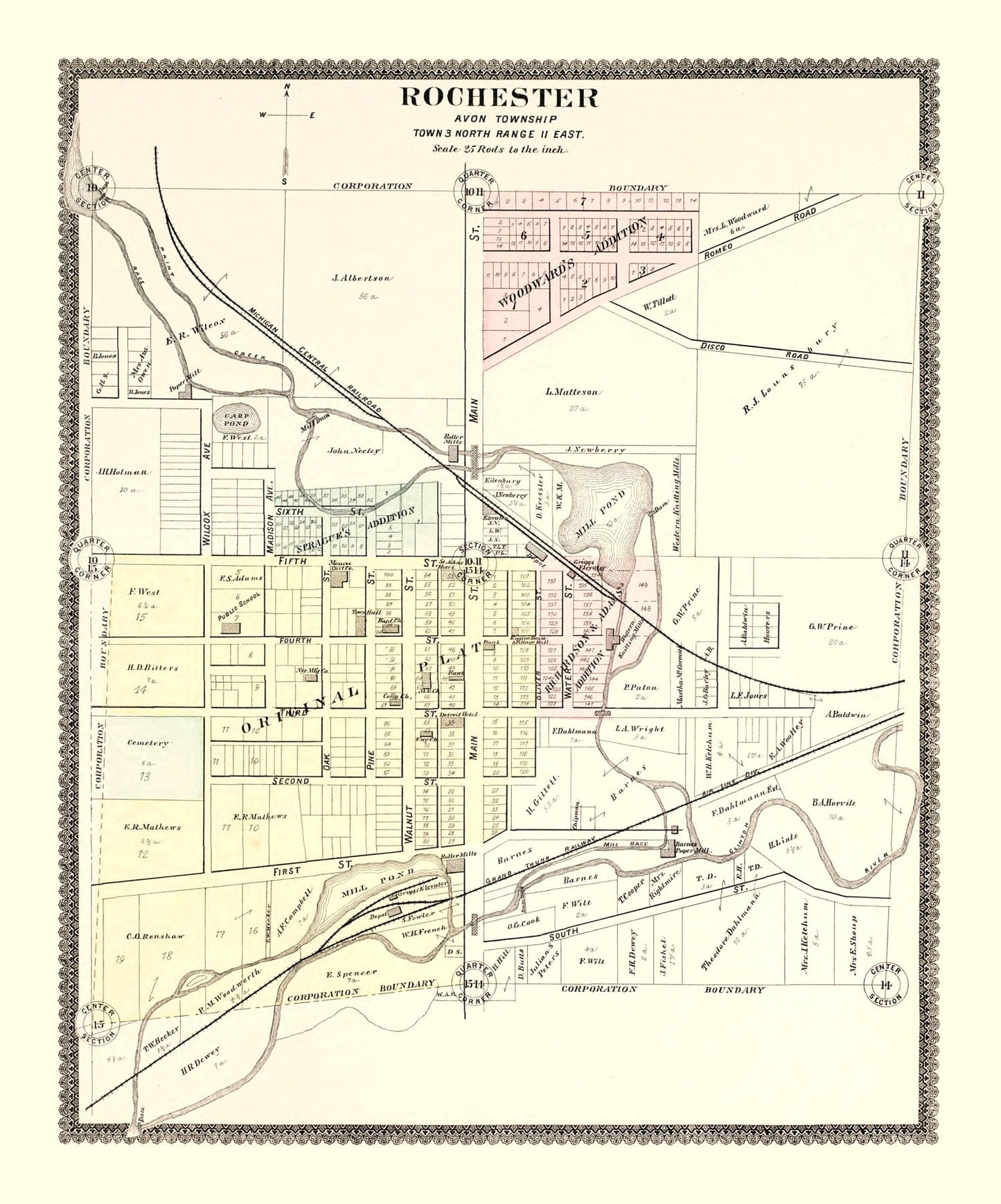 Vintage Map of Rochester, Michigan 1896